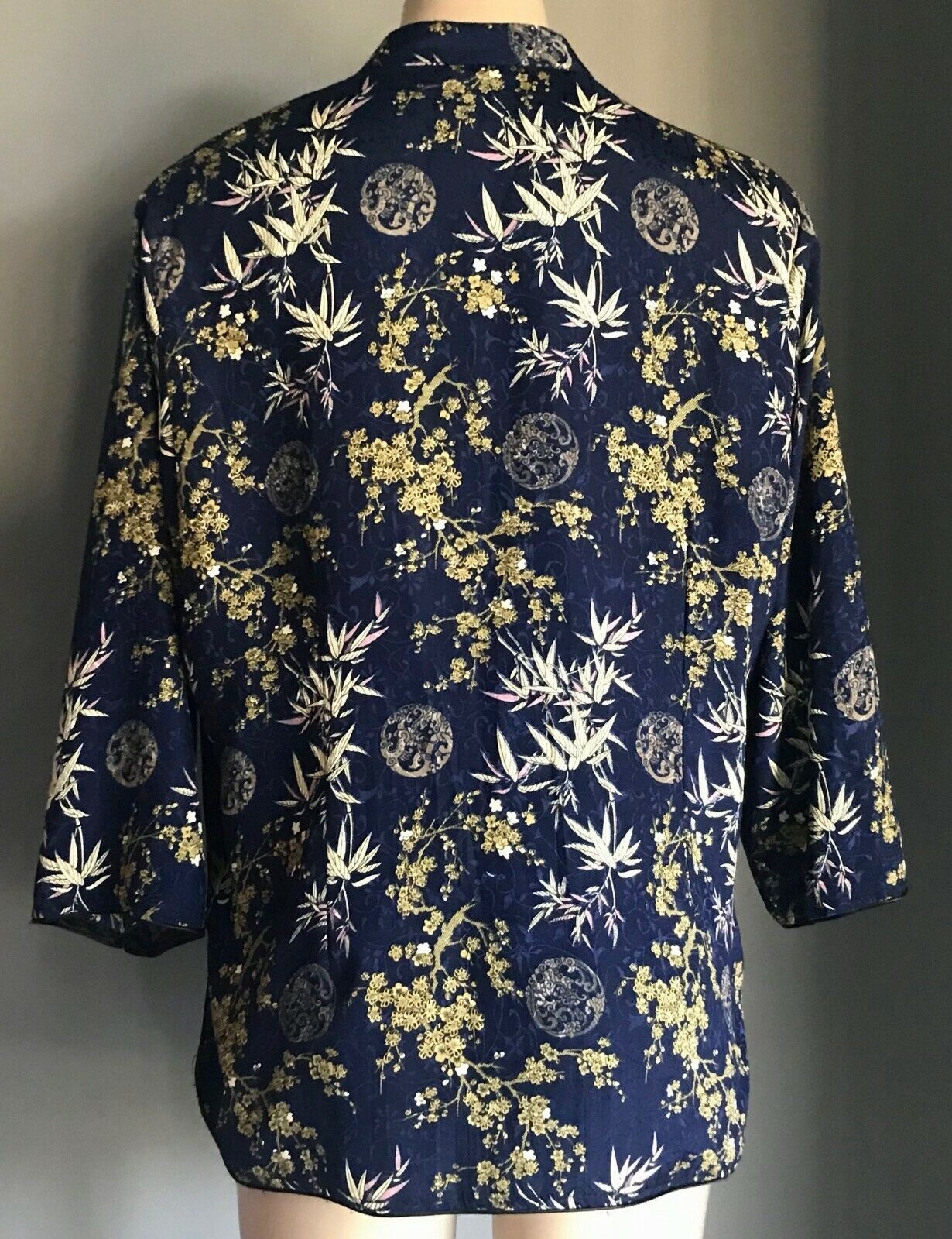 CHANGSHAN Jacket Navy Pink & Gold Oriental Print Lightweight Ladies Size 14  16