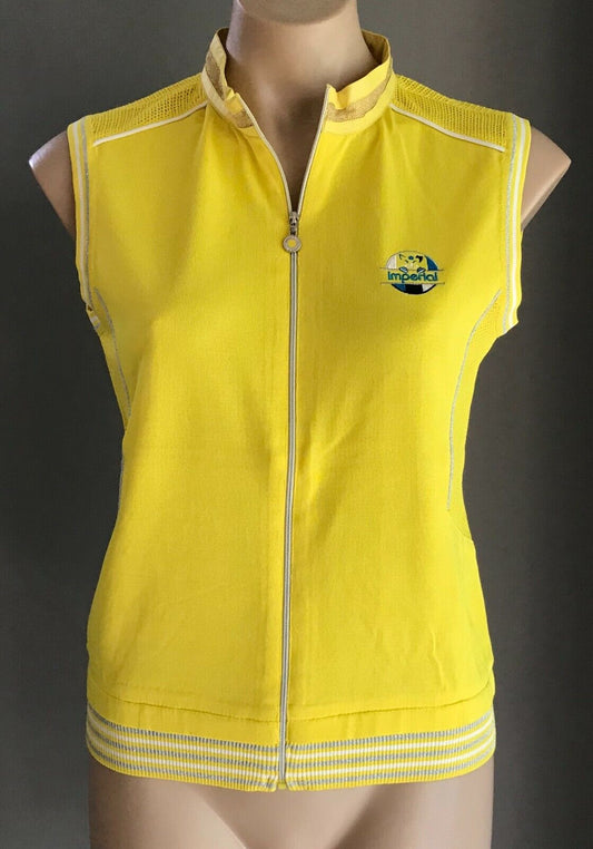 IMPERIAL HYBRID CASUAL SPORTS Knit Top Yellow & Net Sleeveless Zip Size 95 AU 12