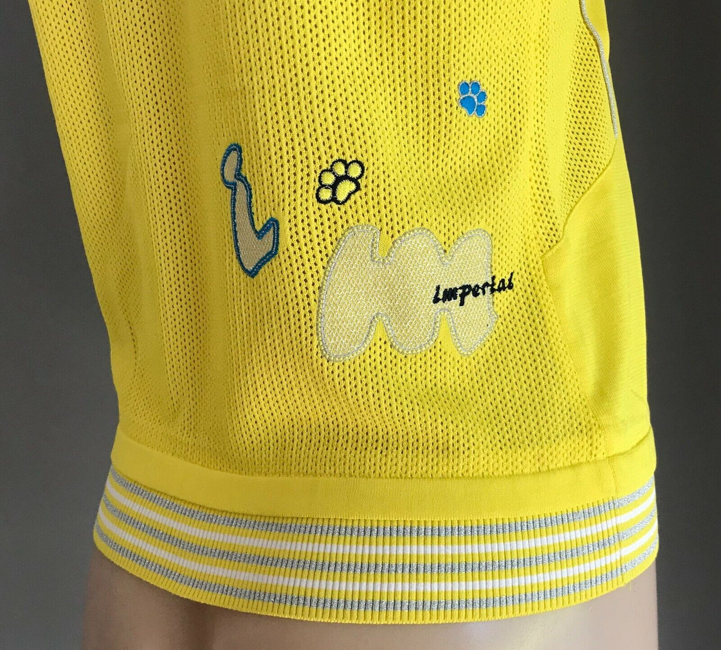 IMPERIAL HYBRID CASUAL SPORTS Knit Top Yellow & Net Sleeveless Zip Size 95 AU 12