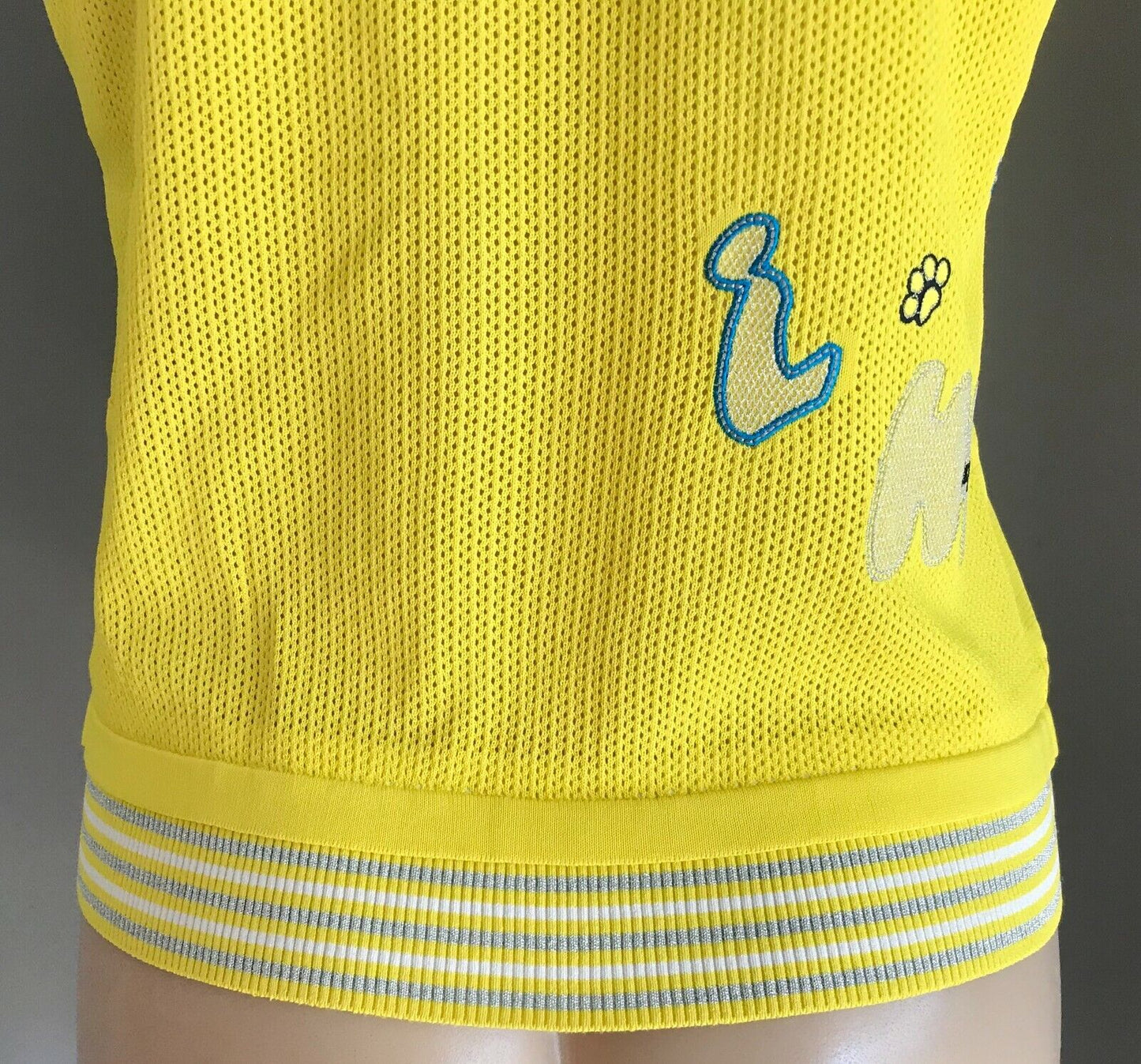 IMPERIAL HYBRID CASUAL SPORTS Knit Top Yellow & Net Sleeveless Zip Size 95 AU 12