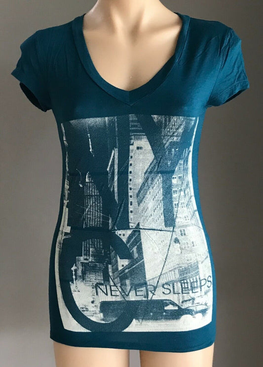 ZENANA OUTFITTERS T Shirt Teal Silver White Graphic Tee Top Size S 10 NEW