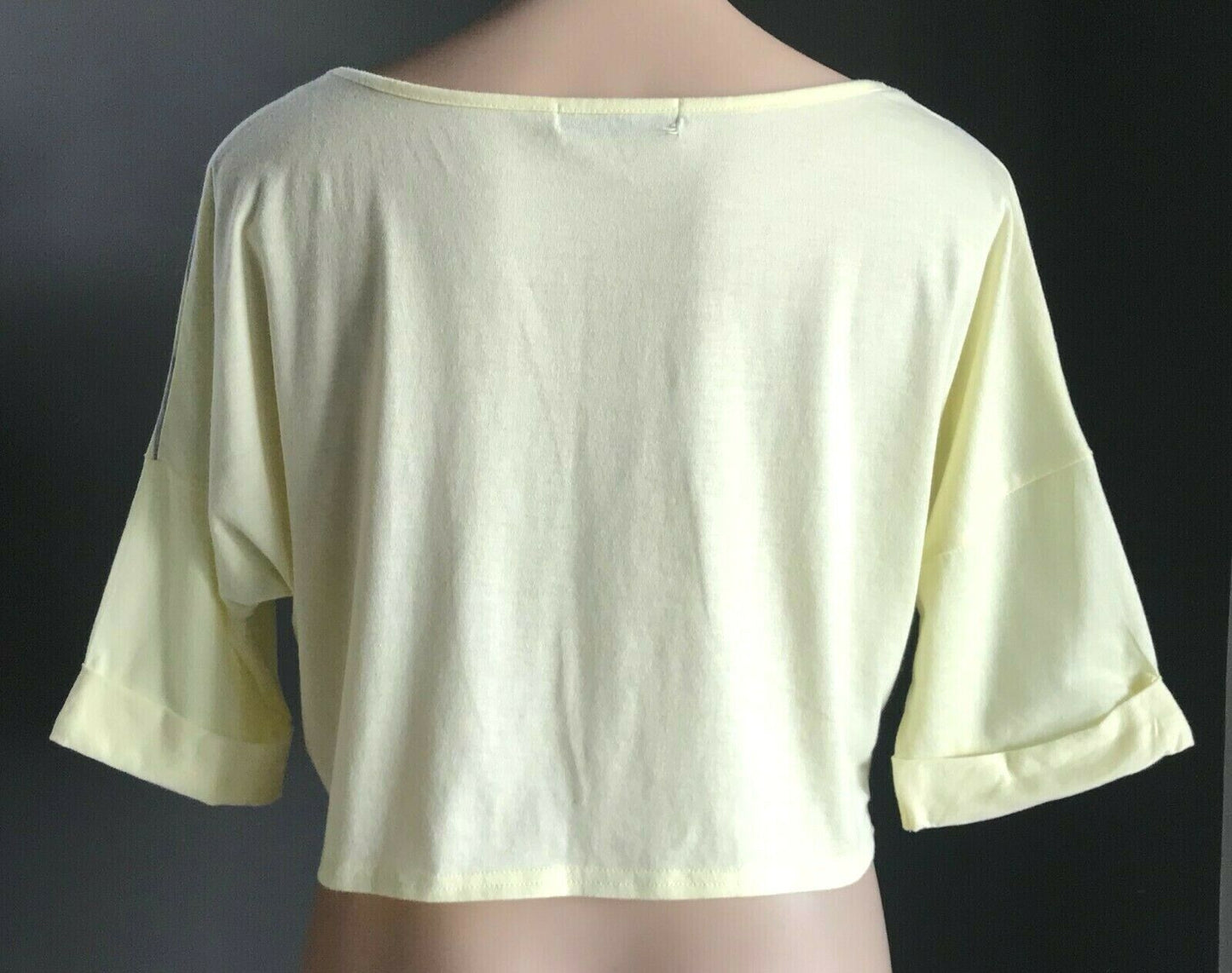 JUST JEANS Crop Top Pale Yellow & Grey Stripe Short Sleeve Size S 10