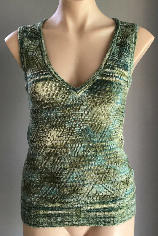 JUST JEANS Top Knit Vest Shades of Green Sleeveless Ladies Size S 10