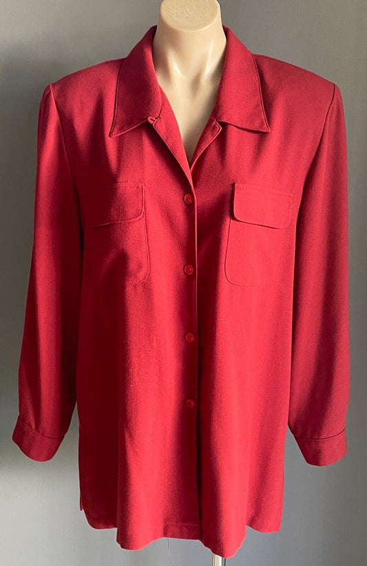 LEESA Over Shirt Rust Orange Button Front Long Sleeve Shacket Crepe Size 16 90s