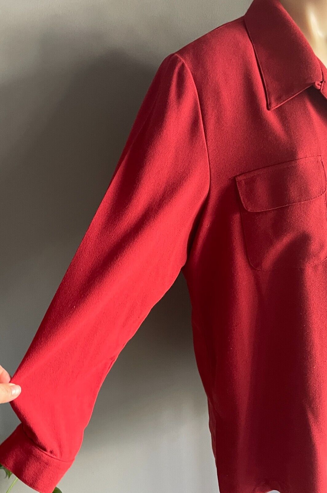 LEESA Over Shirt Rust Orange Button Front Long Sleeve Shacket Crepe Size 16 90s