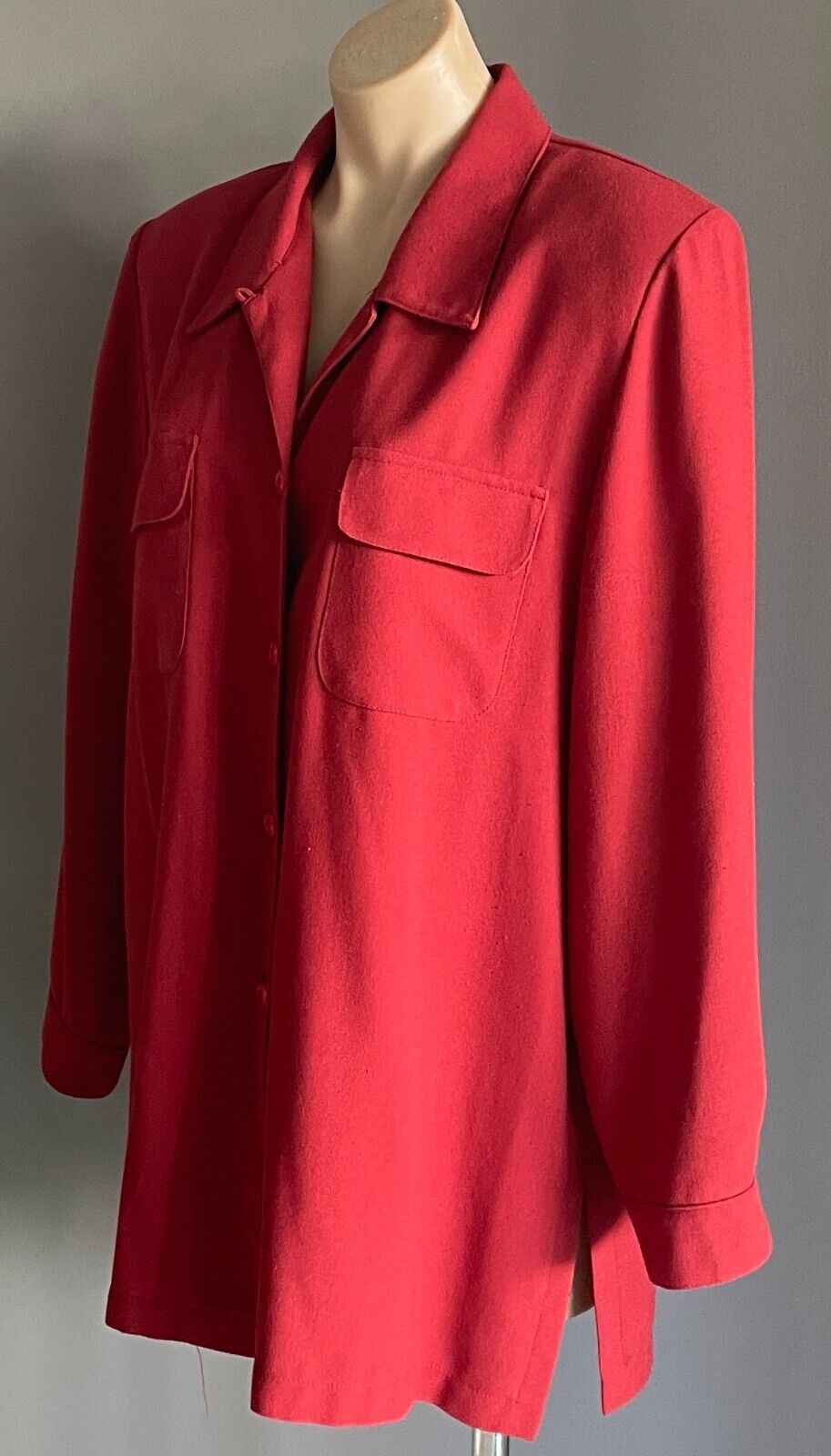LEESA Over Shirt Rust Orange Button Front Long Sleeve Shacket Crepe Size 16 90s