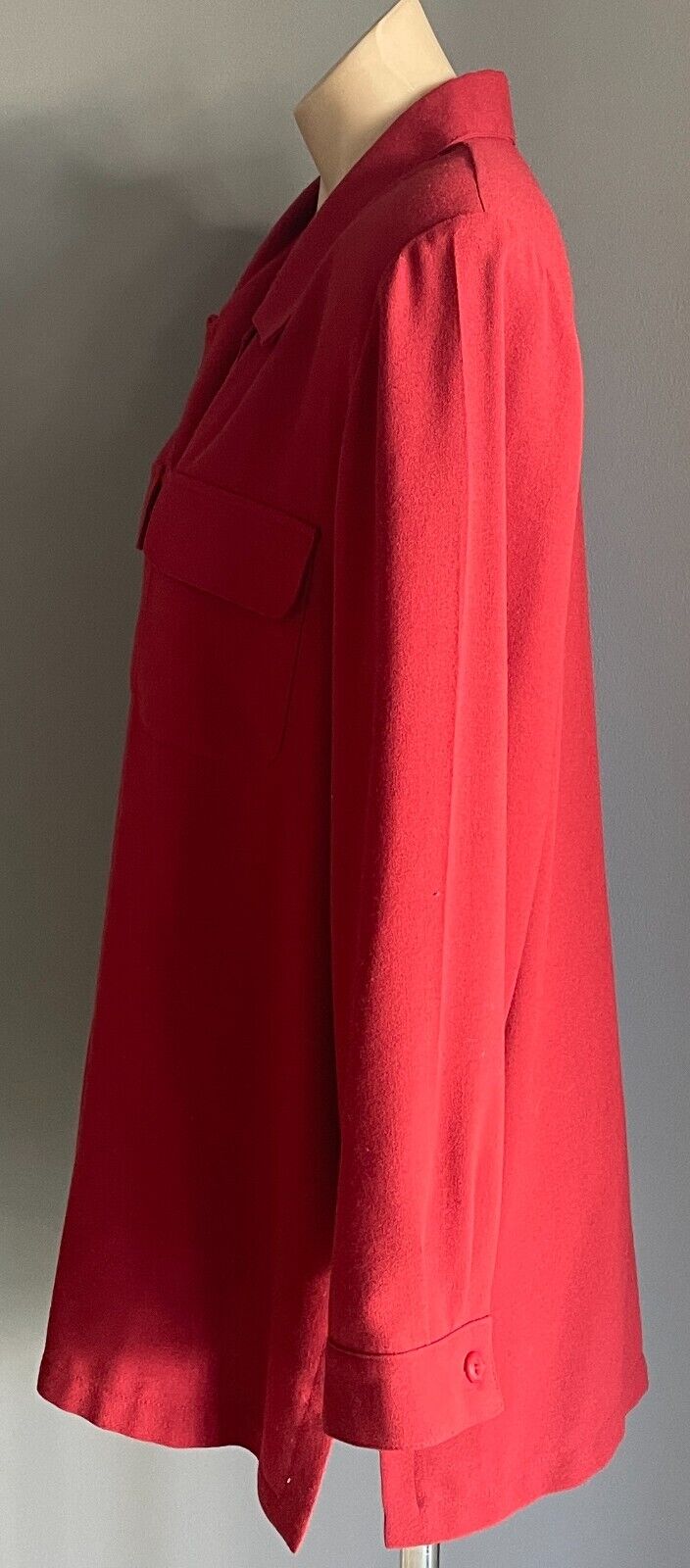 LEESA Over Shirt Rust Orange Button Front Long Sleeve Shacket Crepe Size 16 90s