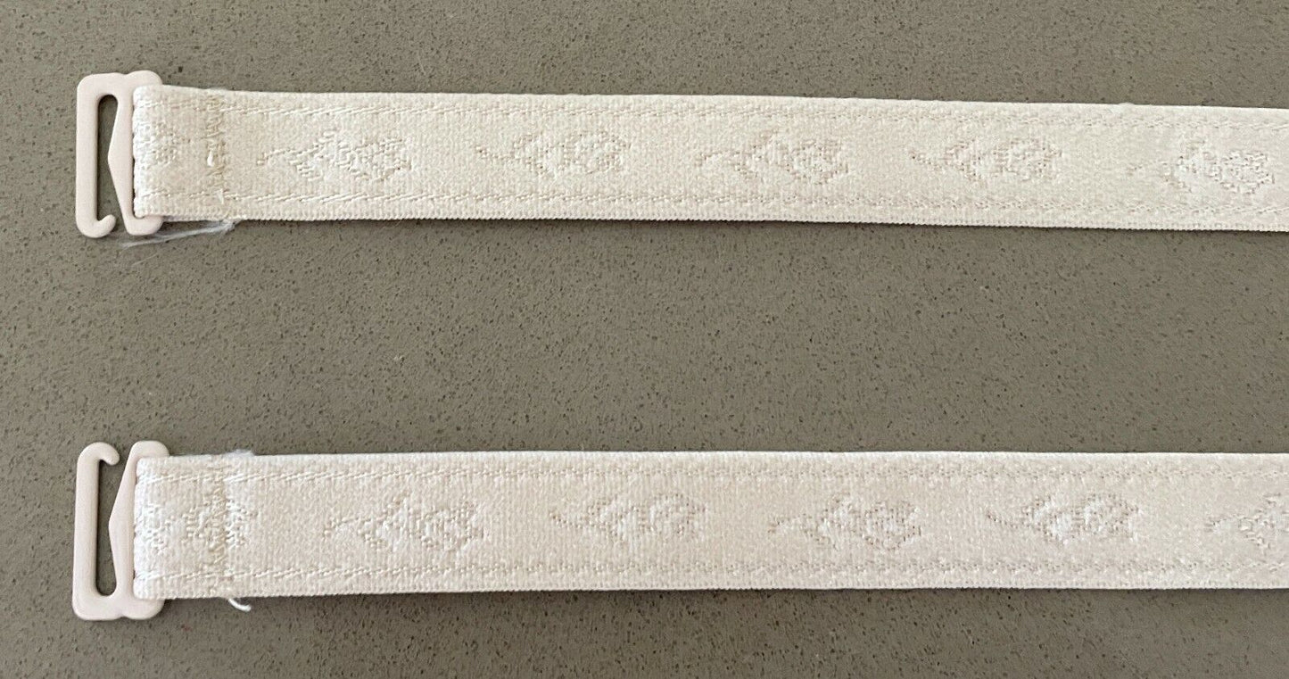 Pair Adjustable Replacement Bra Straps Cream Jacquard Floral Print STRAPS ONLY