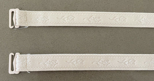 Pair Adjustable Replacement Bra Straps Cream Jacquard Floral Print STRAPS ONLY
