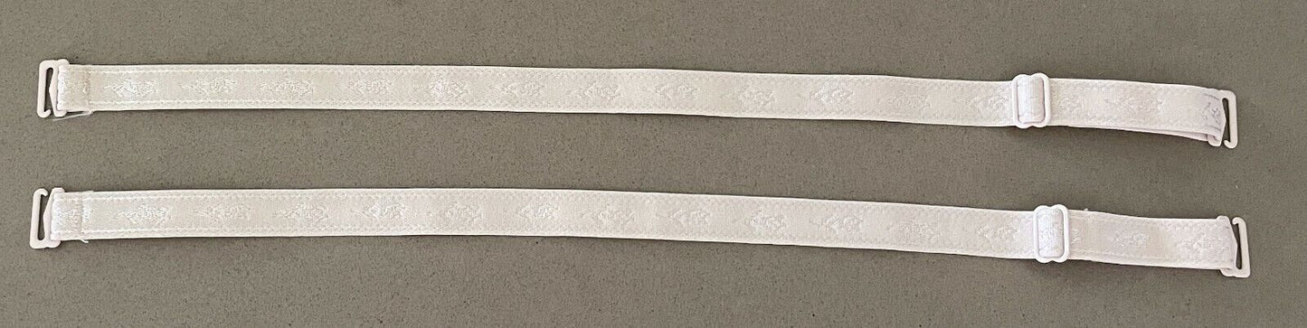 Pair Adjustable Replacement Bra Straps Cream Jacquard Floral Print STRAPS ONLY