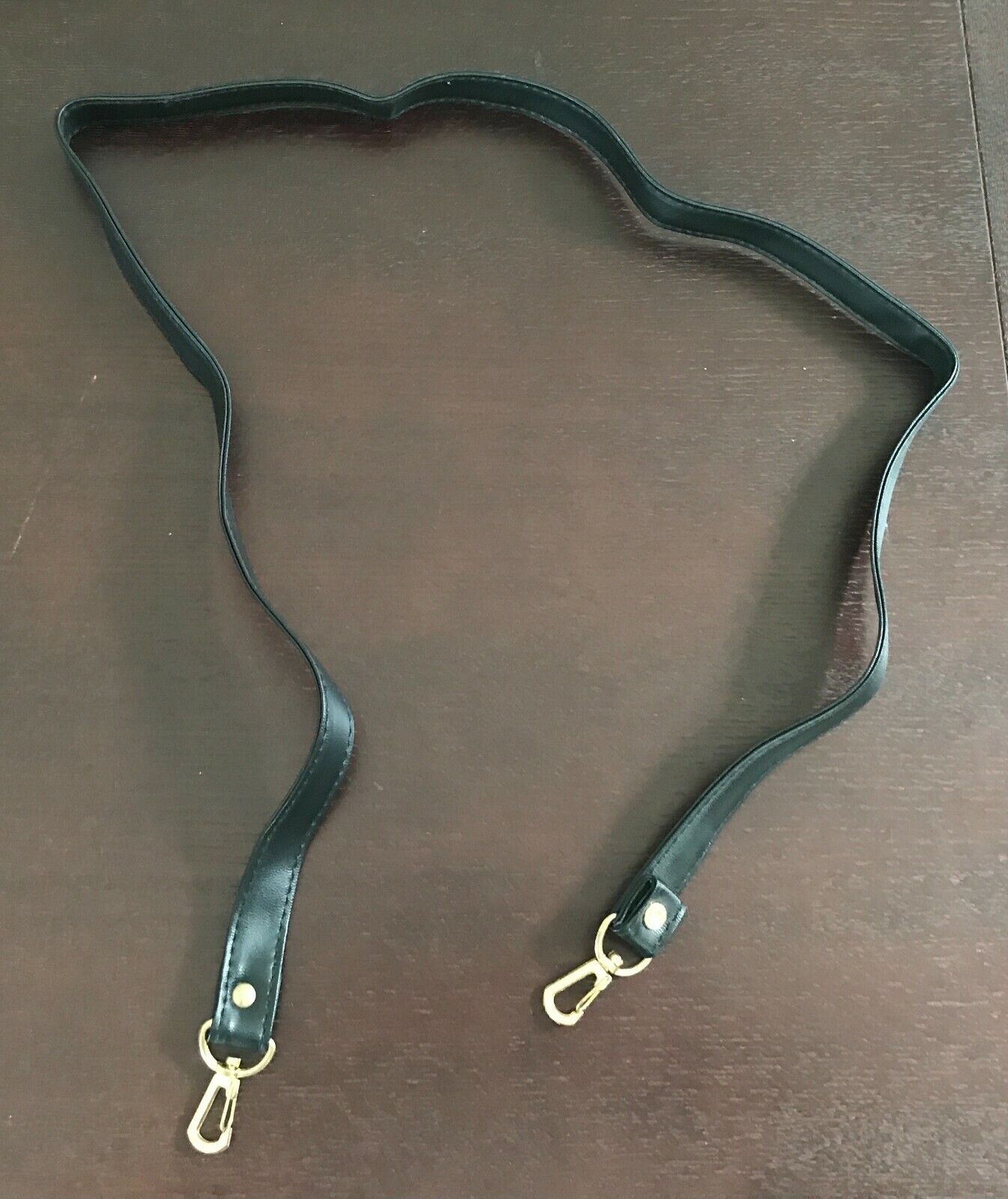 Replacement Shoulder Strap Black Handbag Pleather Fixed Strap Gold Hardware NEW