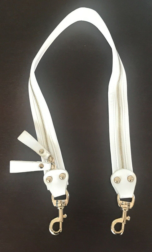 Replacement Shoulder Strap 87cm White Handbag Pleather Zip Trim Strap