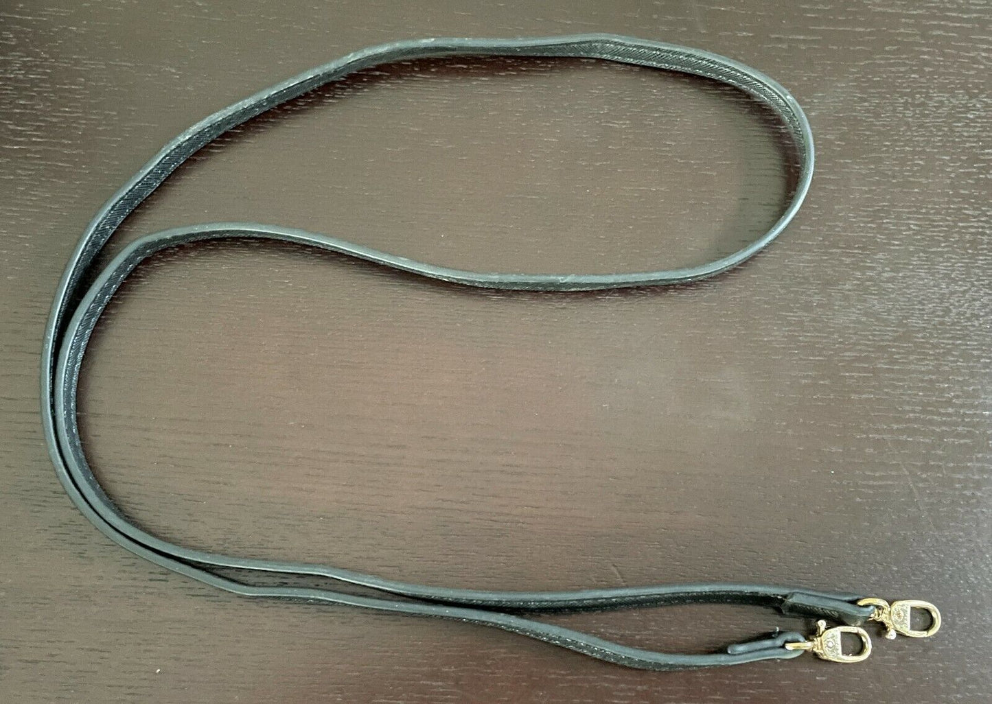 Replacement Shoulder Strap 116cm Thin 9mm Black  Handbag Pleather Fixed Gold NEW