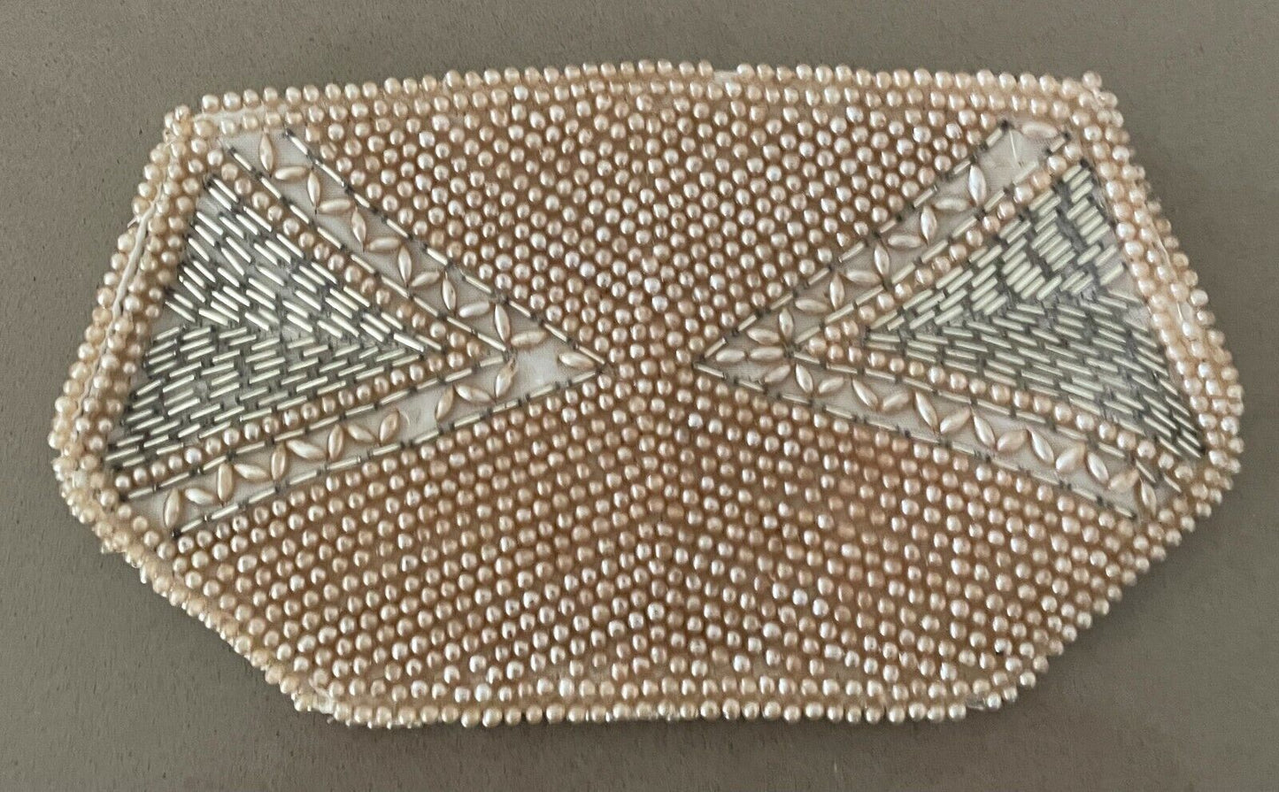 Evening Bag Purse Beaded Pale Gold & Silver Small  Handbag Clutch Purse Vintage