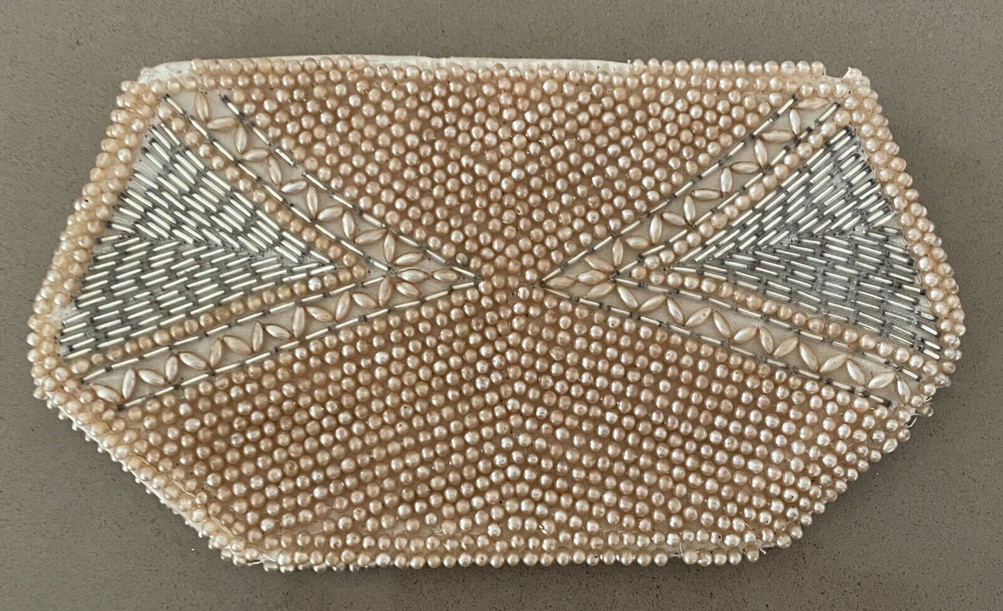Evening Bag Purse Beaded Pale Gold & Silver Small  Handbag Clutch Purse Vintage