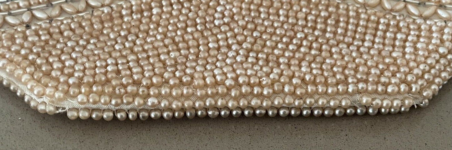 Evening Bag Purse Beaded Pale Gold & Silver Small  Handbag Clutch Purse Vintage