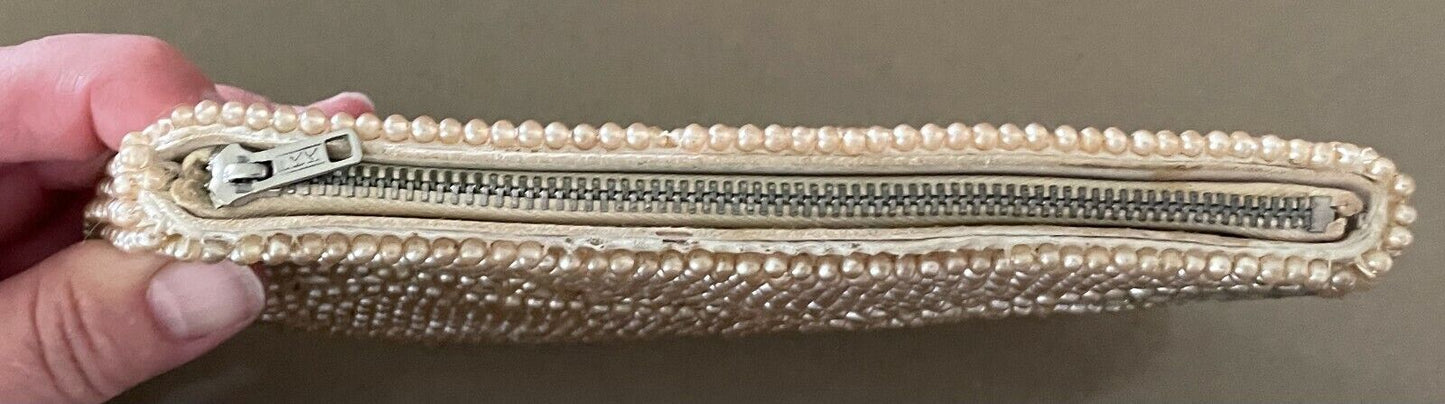 Evening Bag Purse Beaded Pale Gold & Silver Small  Handbag Clutch Purse Vintage