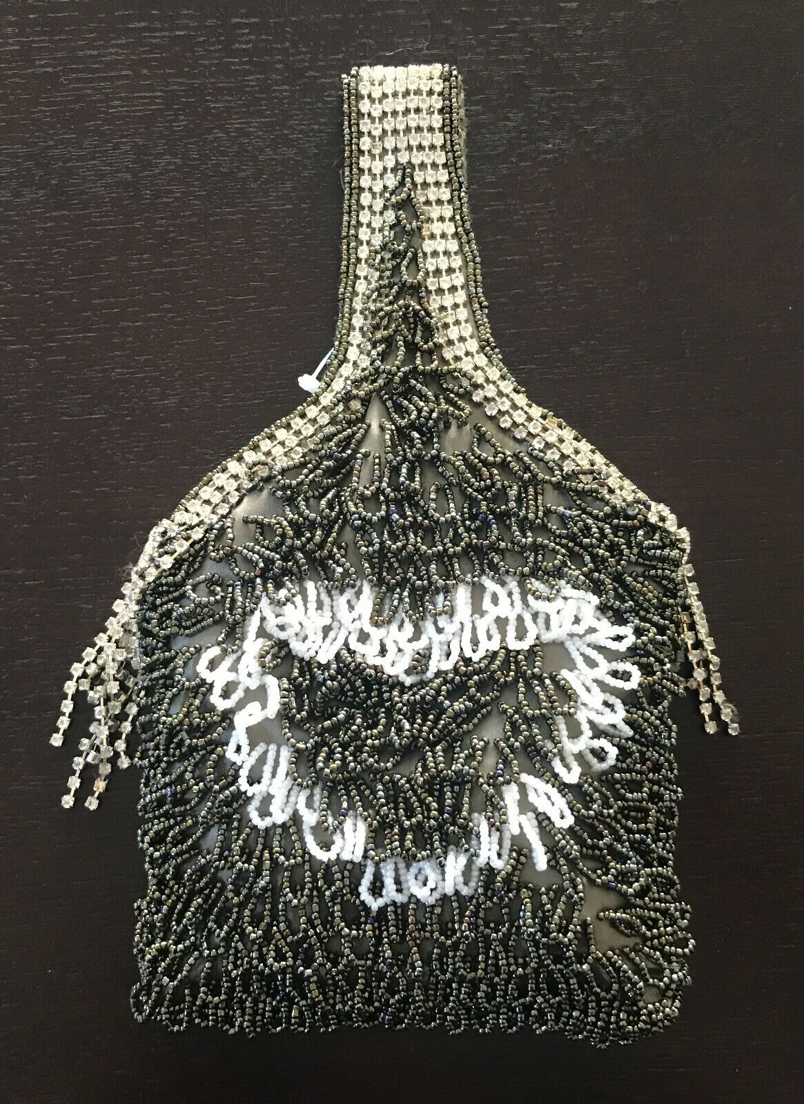 DIVA DOLLS Khaki White Fully Beaded Small HandBag Diamante Trim NEW Evening Bag