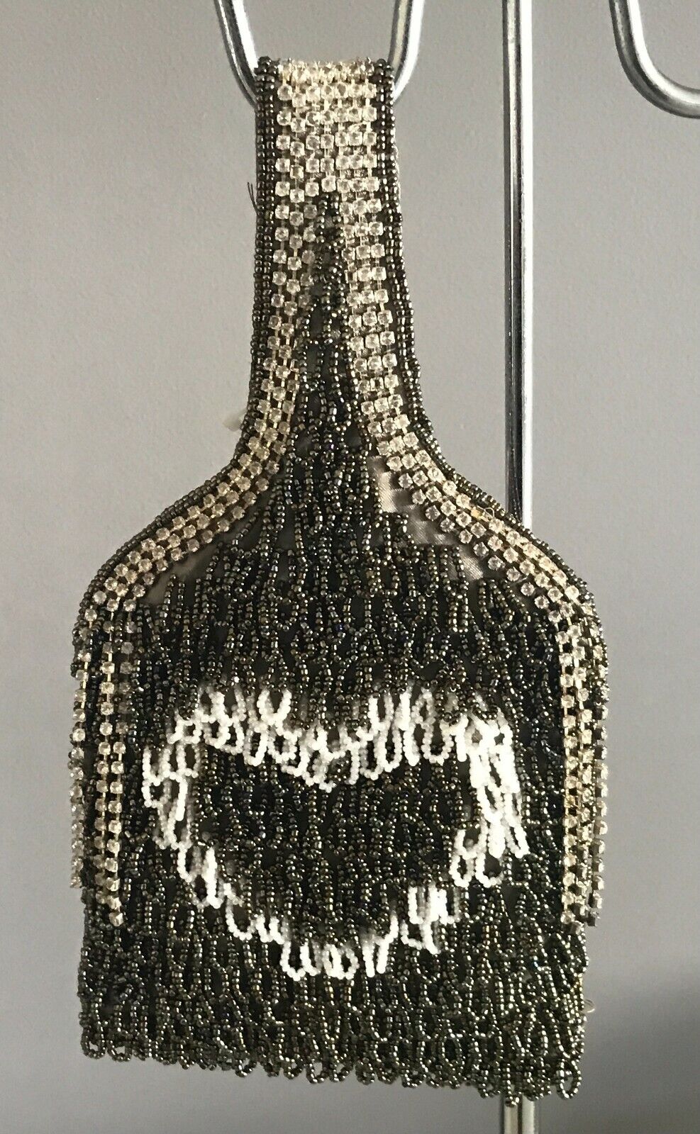 DIVA DOLLS Khaki White Fully Beaded Small HandBag Diamante Trim NEW Evening Bag