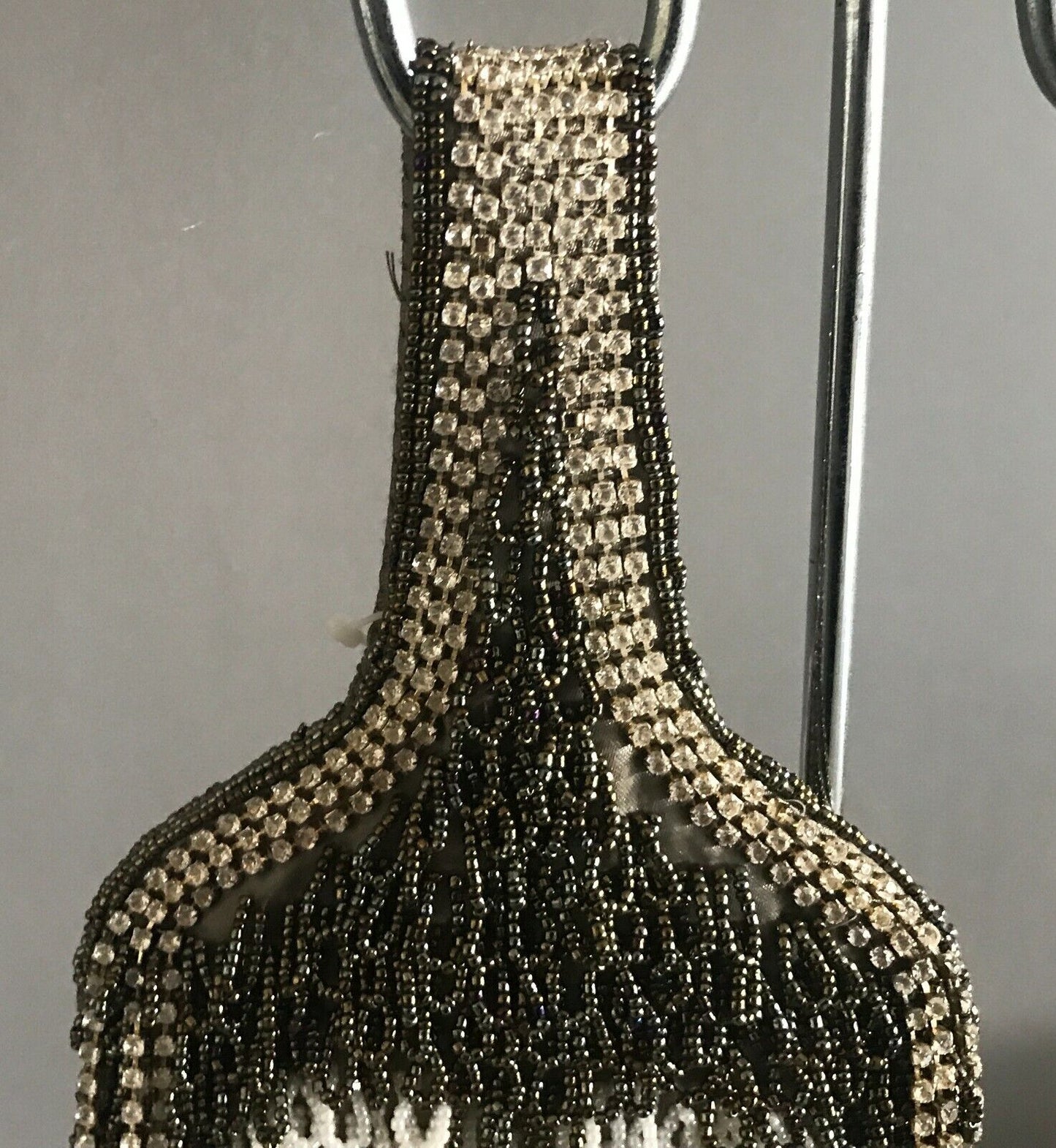 DIVA DOLLS Khaki White Fully Beaded Small HandBag Diamante Trim NEW Evening Bag