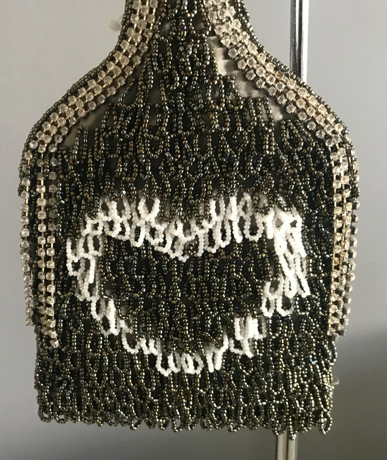 DIVA DOLLS Khaki White Fully Beaded Small HandBag Diamante Trim NEW Evening Bag