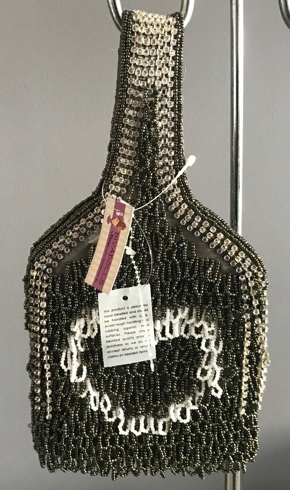 DIVA DOLLS Khaki White Fully Beaded Small HandBag Diamante Trim NEW Evening Bag