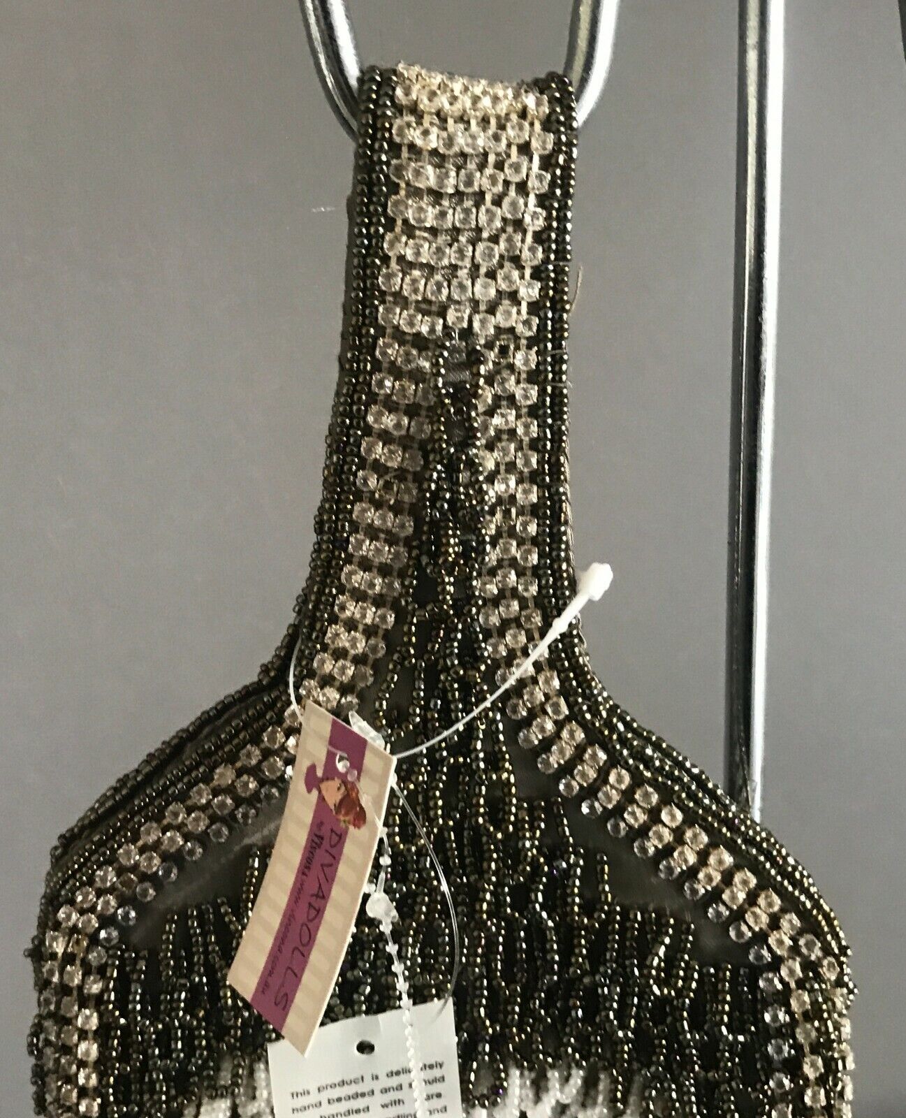 DIVA DOLLS Khaki White Fully Beaded Small HandBag Diamante Trim NEW Evening Bag