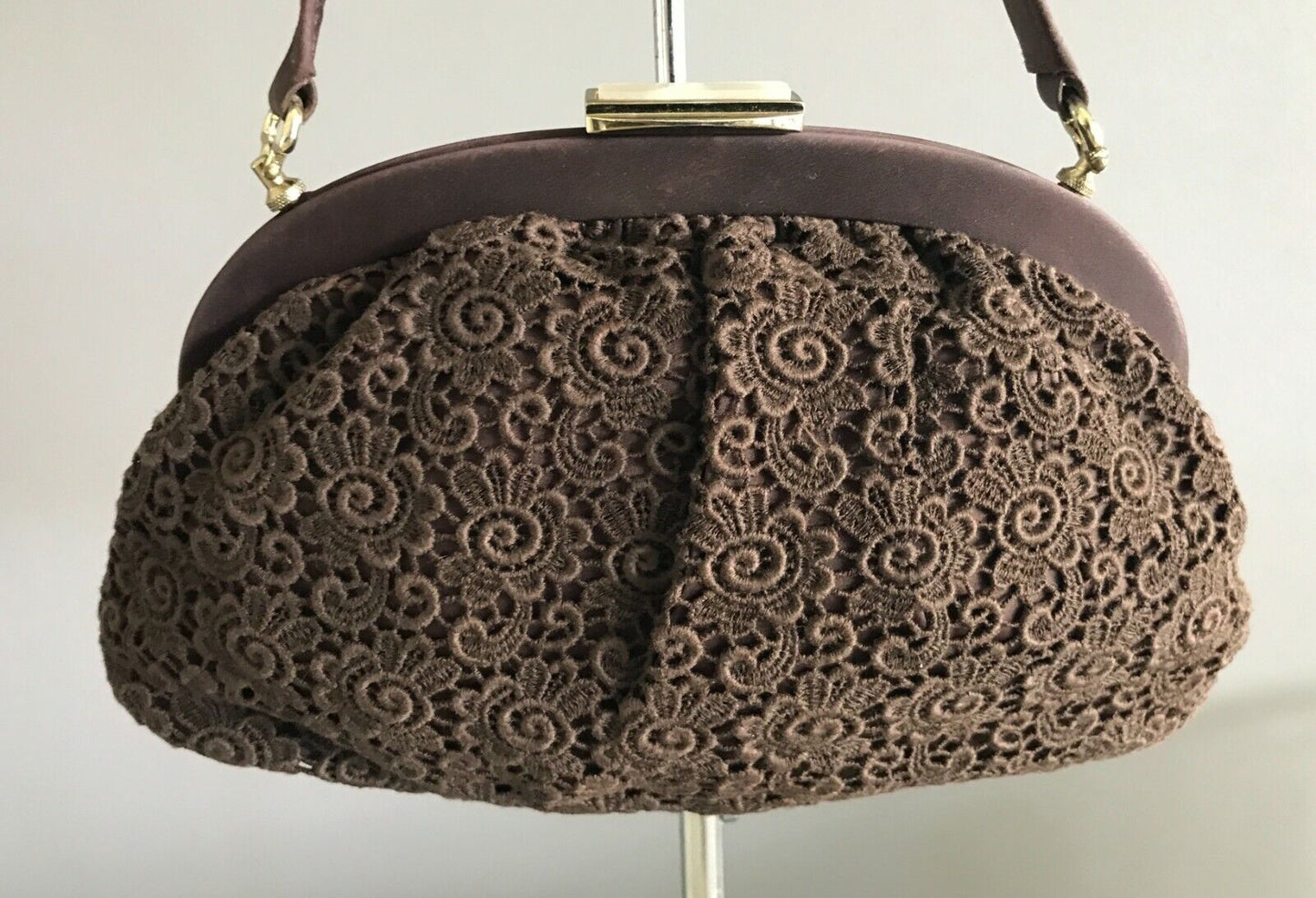 JACK EATON Bag Australian 1960's Ladies Brown Lace Frame HandBag Short Handle