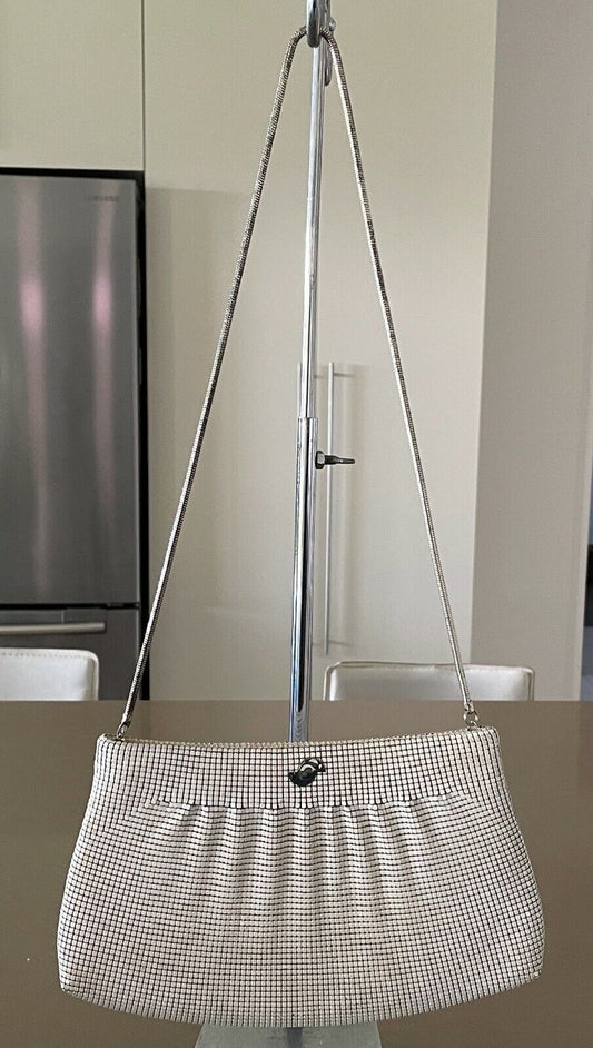 STERLING MESH Bag Off White Aluminium Mesh Short Chain Handbag Vintage 1960's