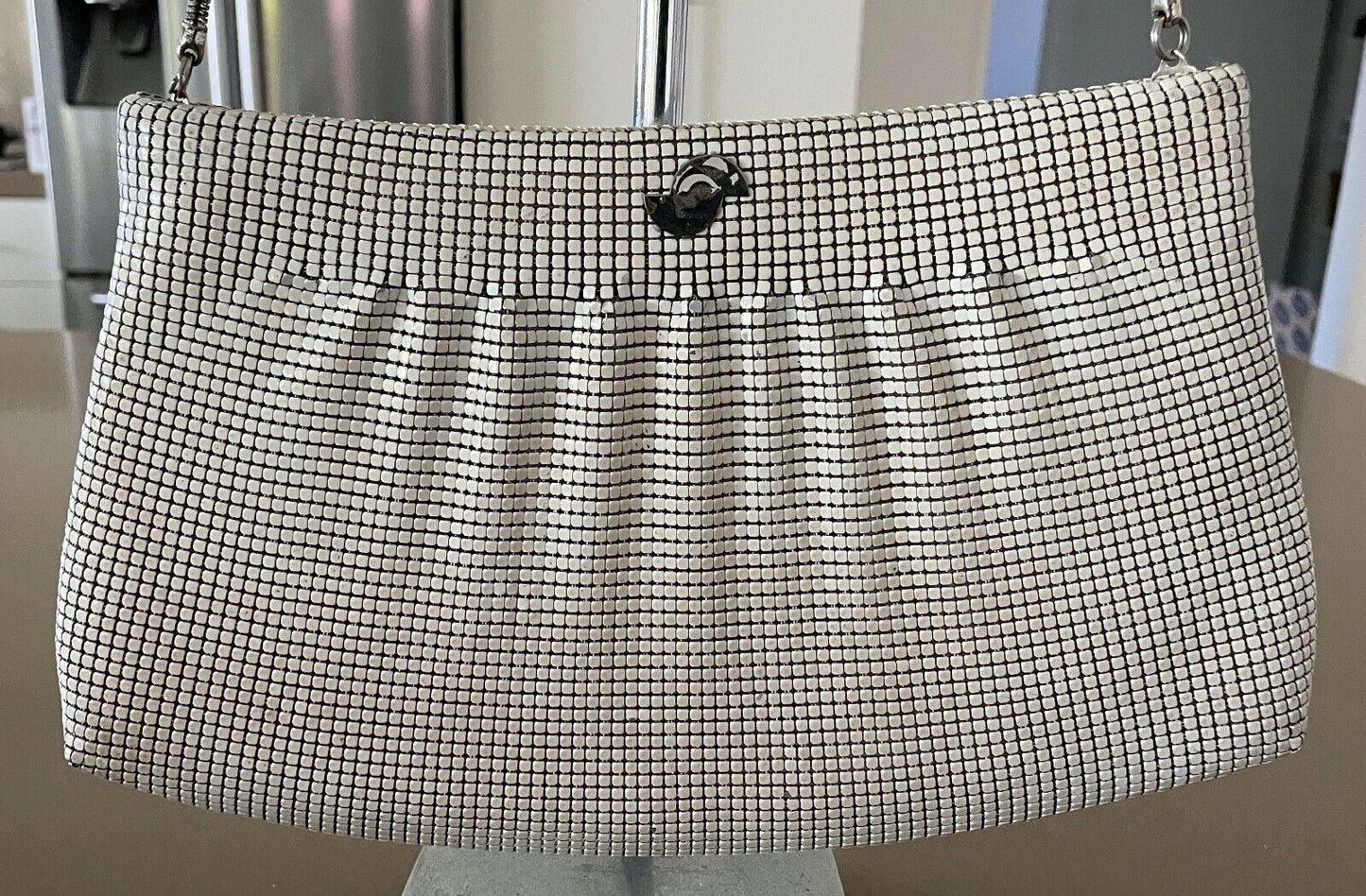 STERLING MESH Bag Off White Aluminium Mesh Short Chain Handbag Vintage 1960's