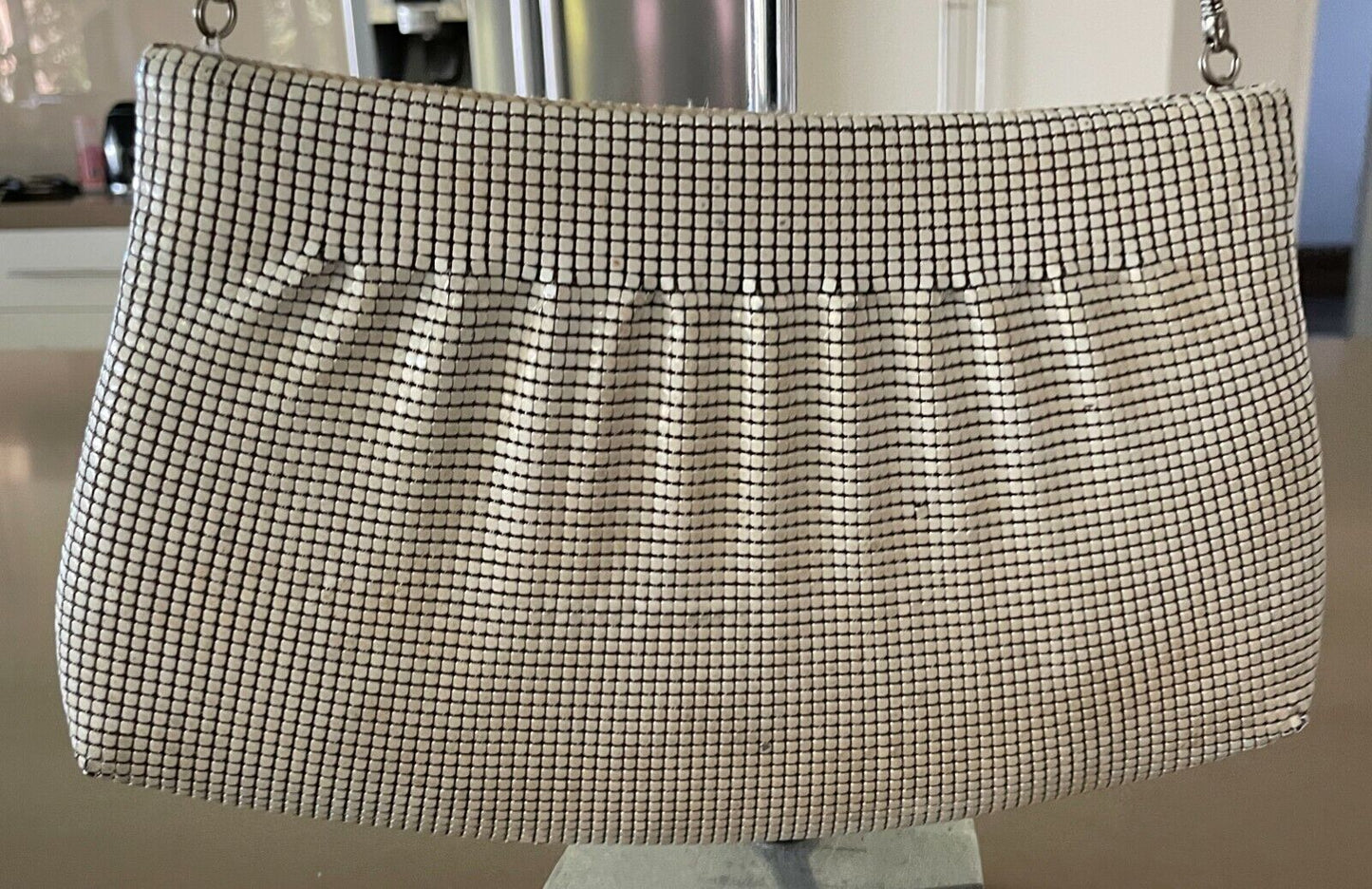 STERLING MESH Bag Off White Aluminium Mesh Short Chain Handbag Vintage 1960's