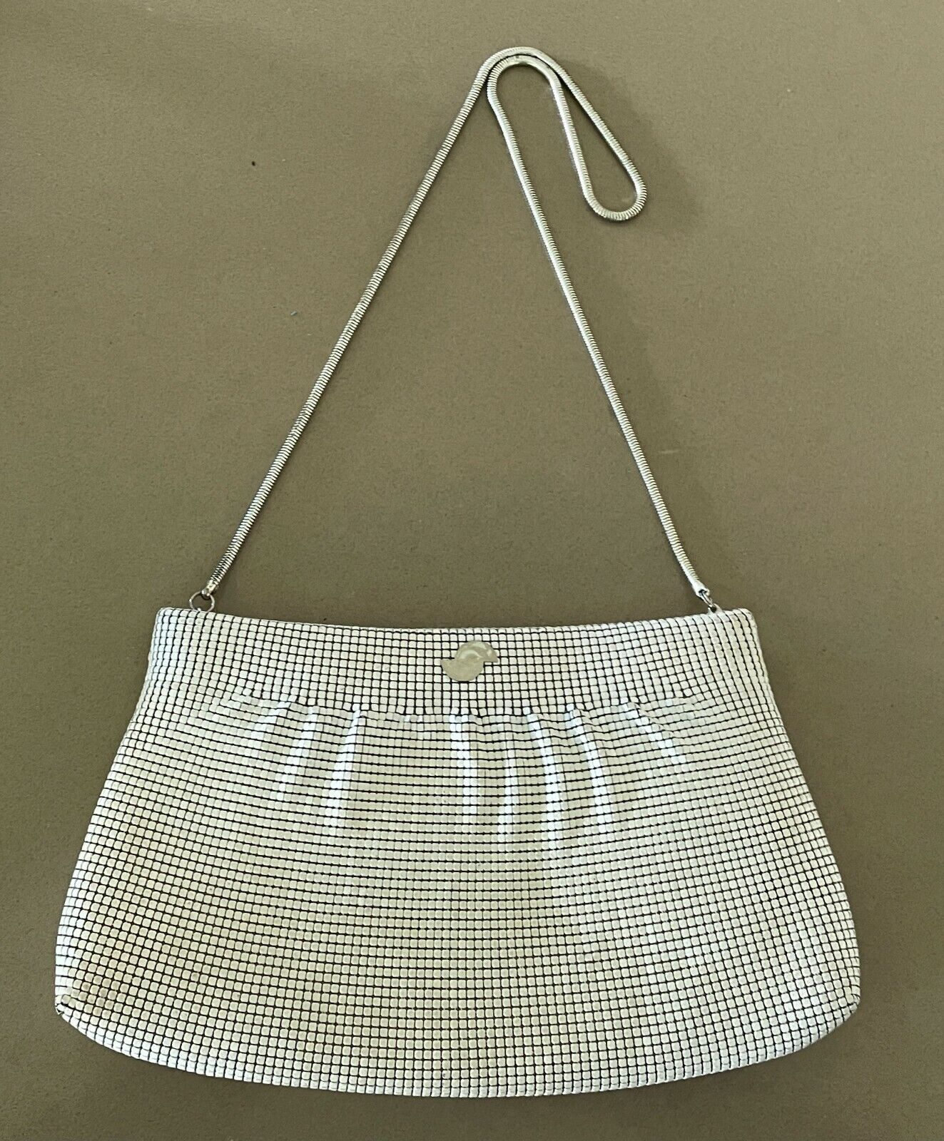 STERLING MESH Bag Off White Aluminium Mesh Short Chain Handbag Vintage 1960's