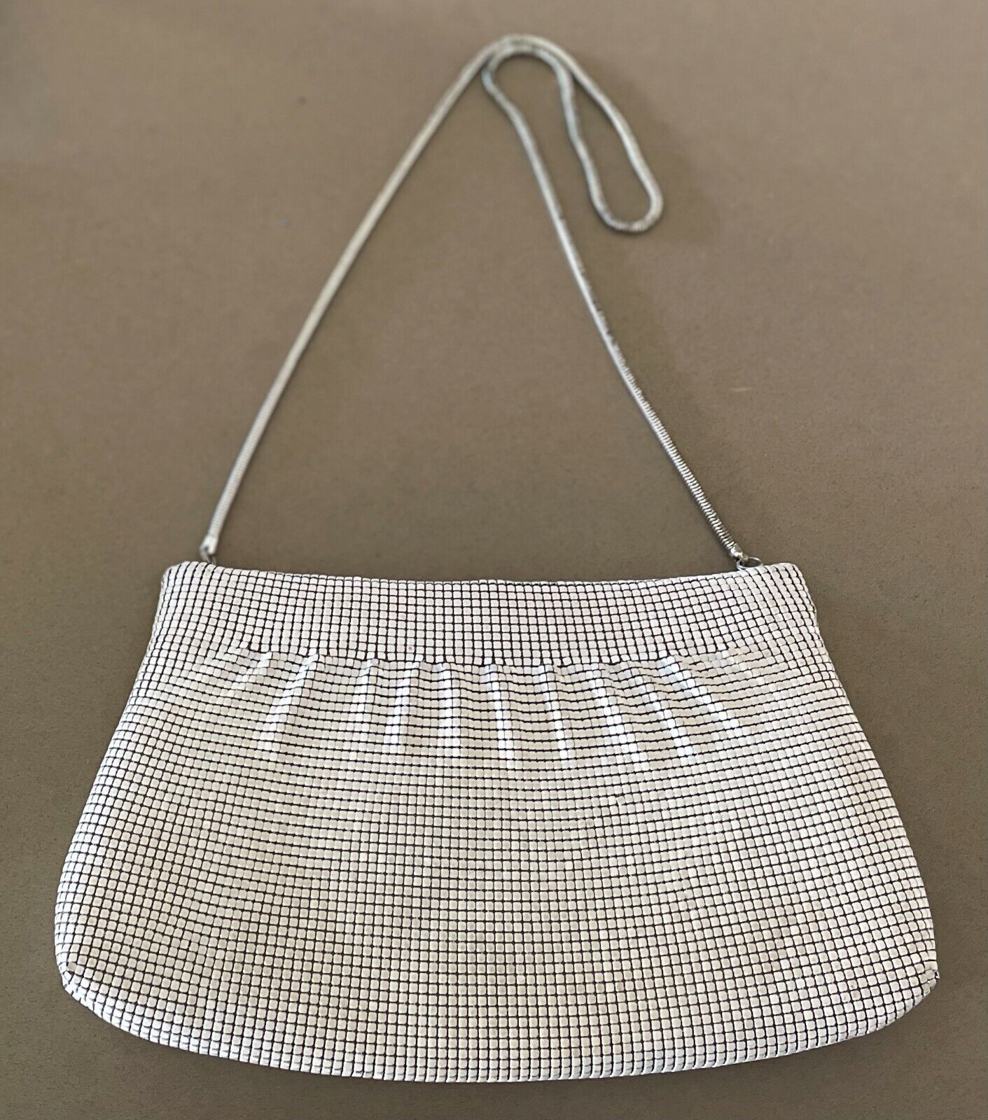 STERLING MESH Bag Off White Aluminium Mesh Short Chain Handbag Vintage 1960's