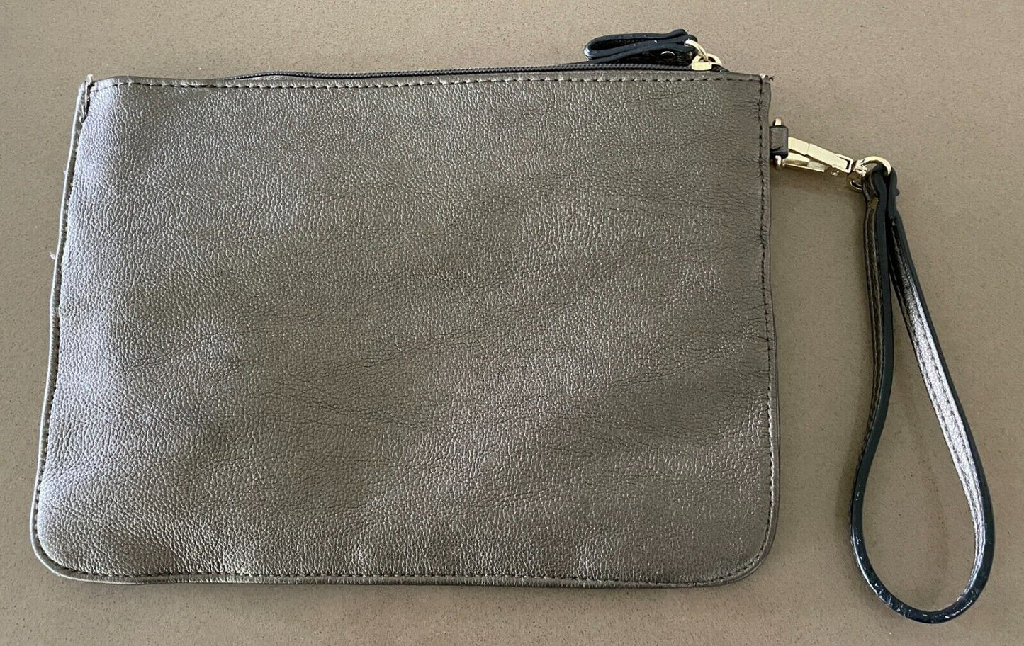 Laser Cut Bronze Pleather Cut Out Design Wrist Strap Clutch Bag Zip Pockets NEW