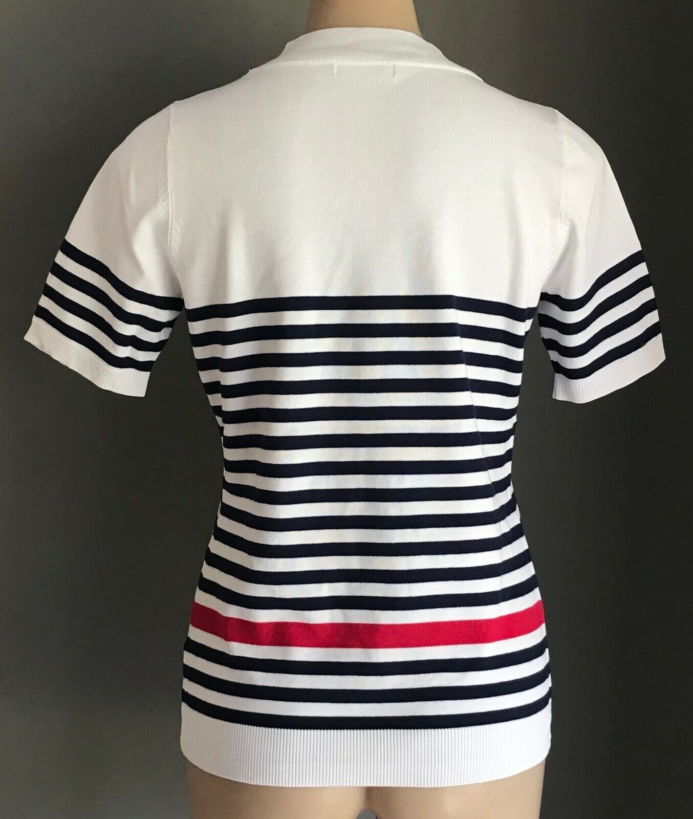 REGATTA Knit Top White Blue Red Stripe Short Sleeve Buttons Nautical 10 1970's