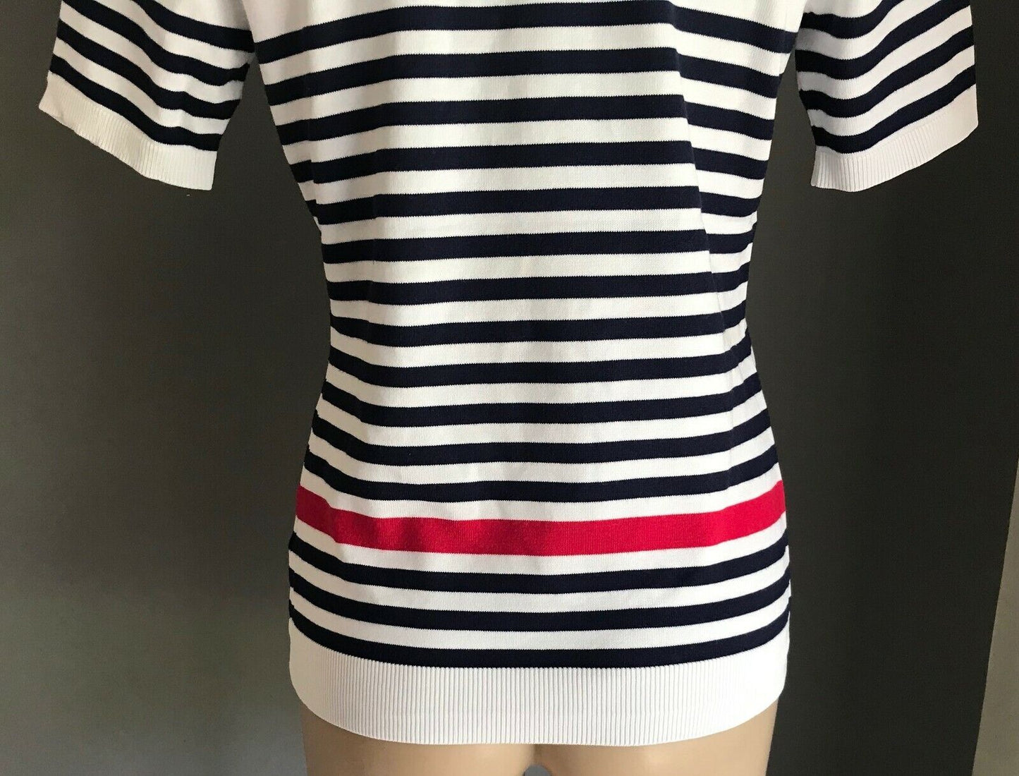 REGATTA Knit Top White Blue Red Stripe Short Sleeve Buttons Nautical 10 1970's