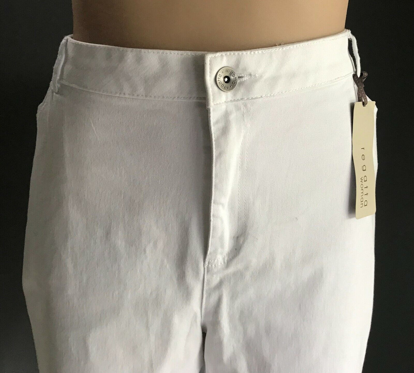 REGATTA "Flamenco" Crop Jeans White Stretch Denim Straight Leg Plus Size 24 NEW