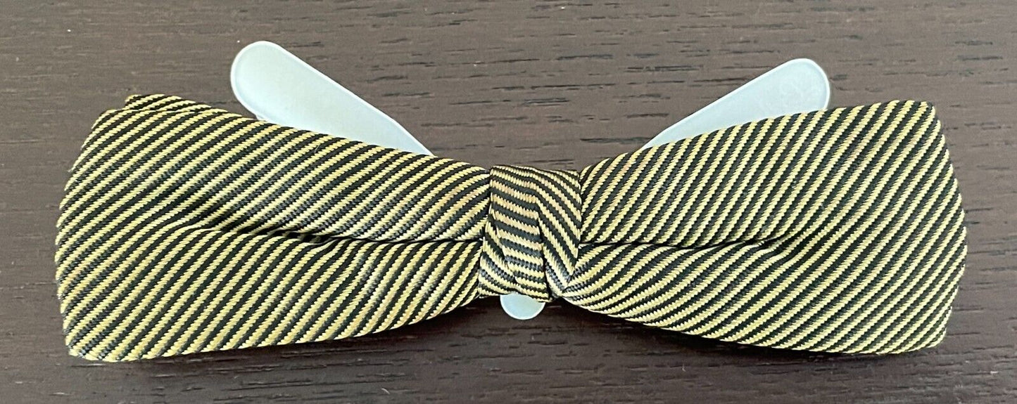 LIDO Bow Tie Pre-Tied Clip On Gold & Black Stripe Thin Mens Formal Wedding