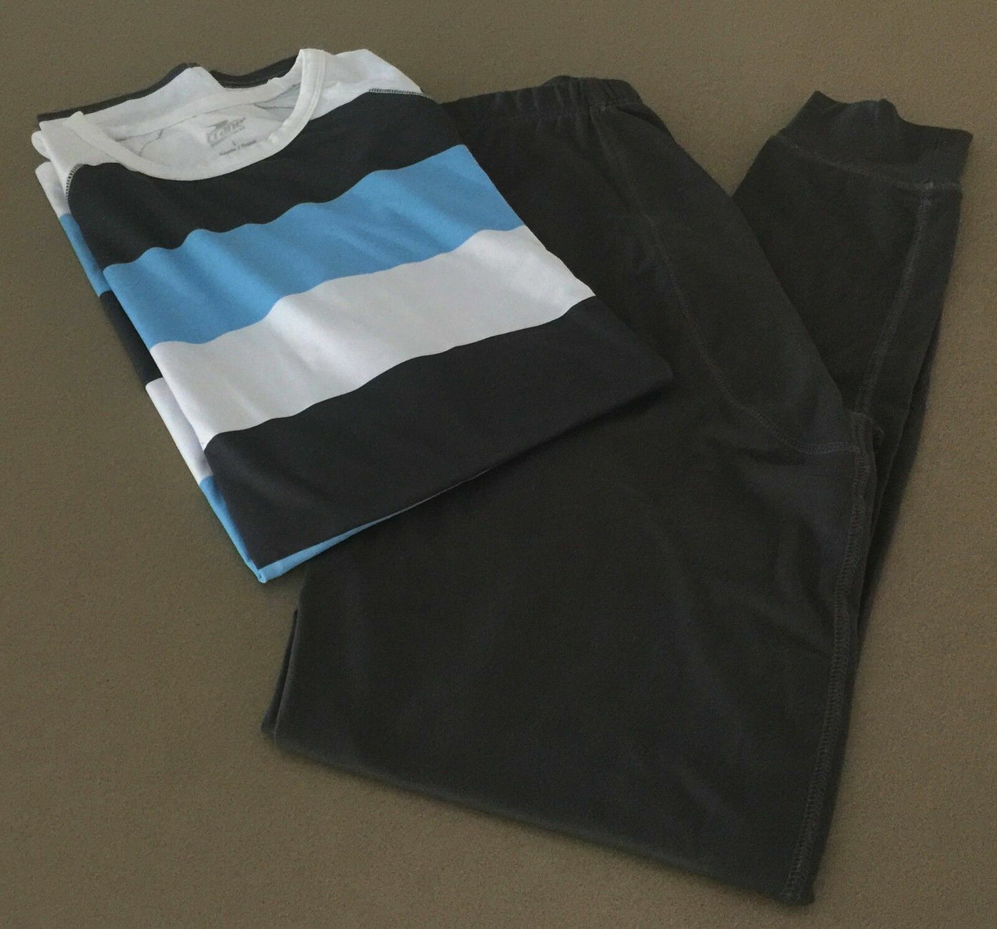 CRANE Pyjama Set Blue Grey & White Stripe Stretch Top & Bottom Mens Size L New