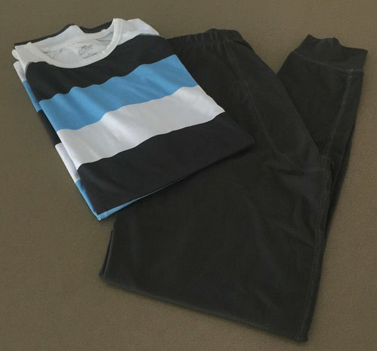 CRANE Pyjama Set Blue Grey & White Stripe Stretch Top & Bottom Mens Size L New
