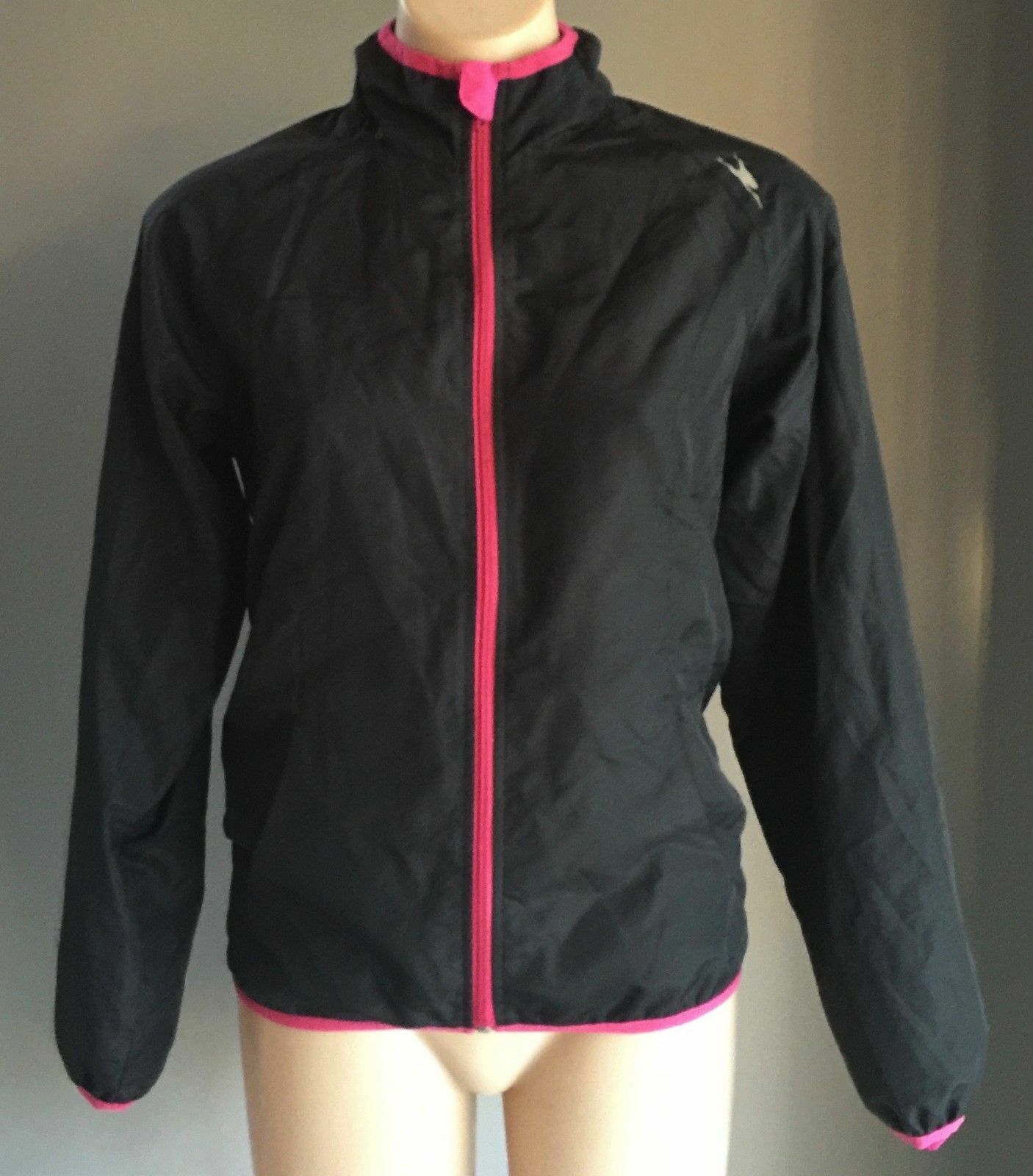CRANE Sports Jacket Black Pink Trim Lightweight WindCheater Gym Active S 10