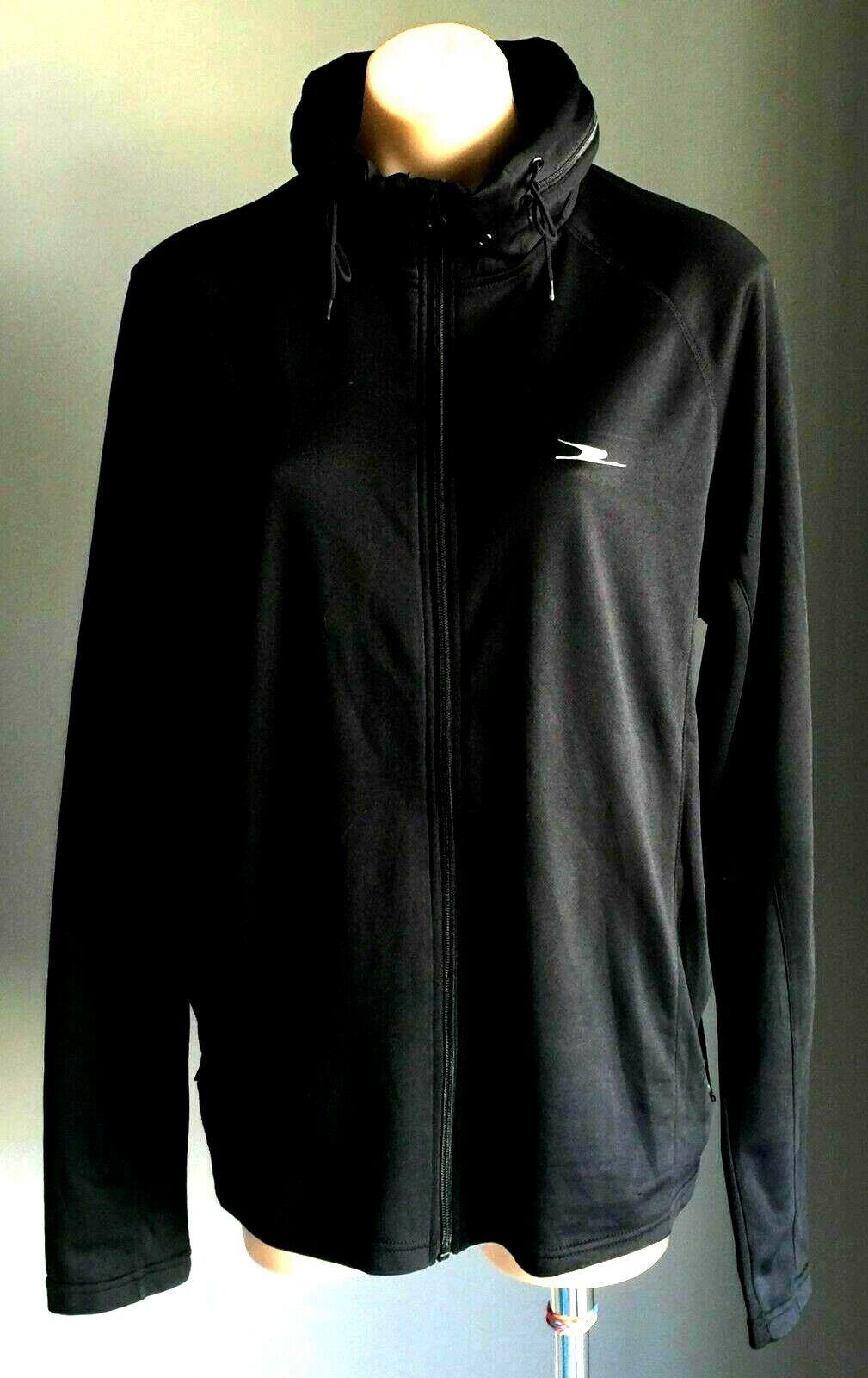 CRANE Hoodie Black Lightweight Long Sleeve High Neck Hooded Top Ladies Sz L NEW