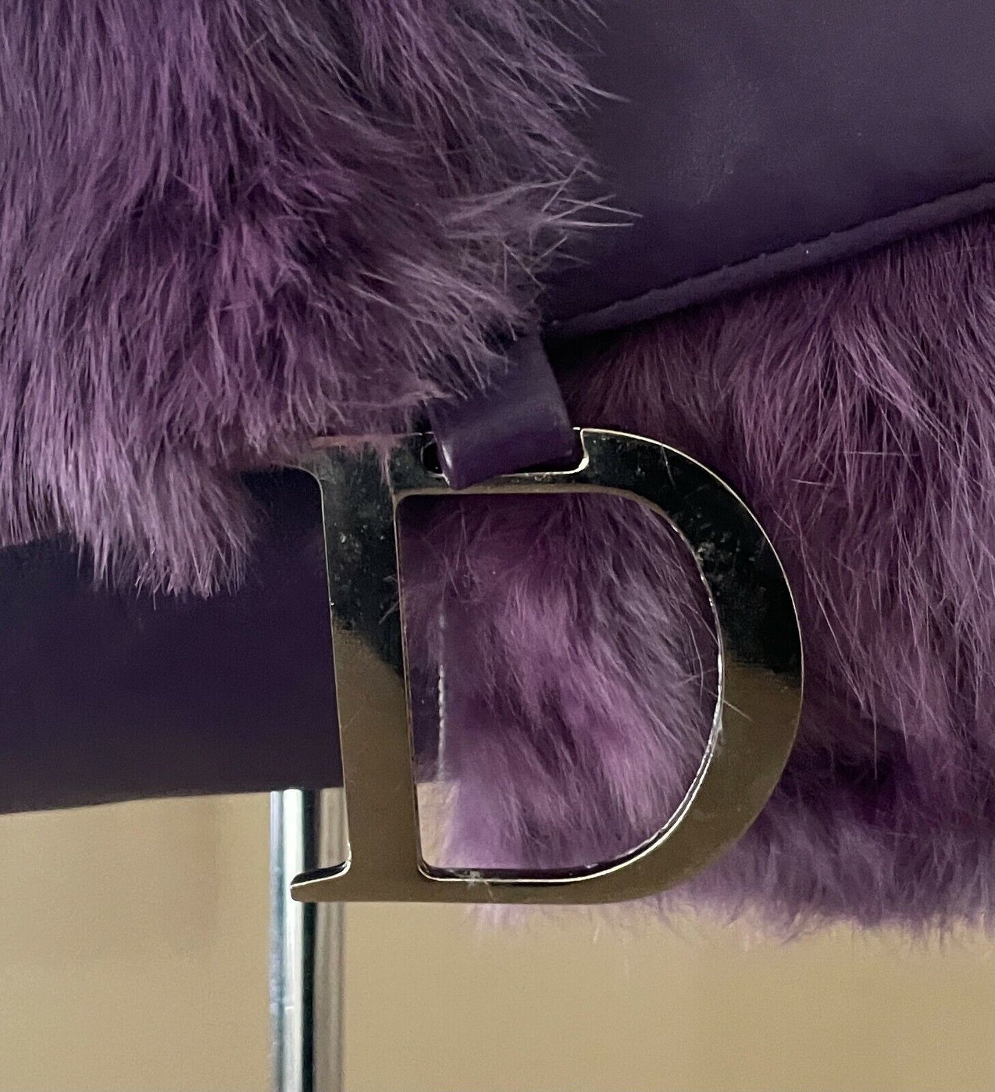 SES Purple Fur Trim Pleather Shoulder Bag Clutch  Short Chain Strap Handbag NEW