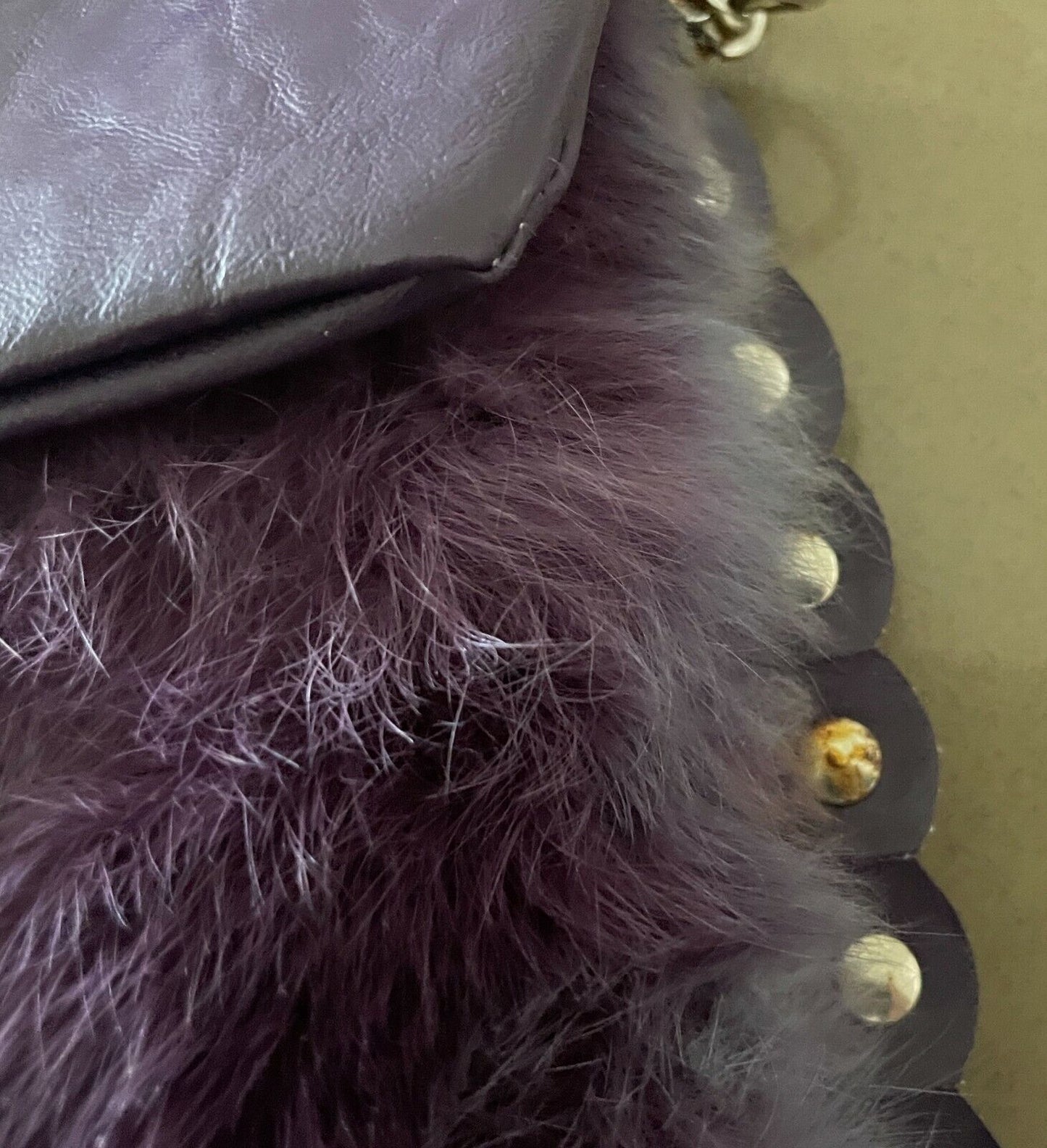 SES Purple Fur Trim Pleather Shoulder Bag Clutch  Short Chain Strap Handbag NEW