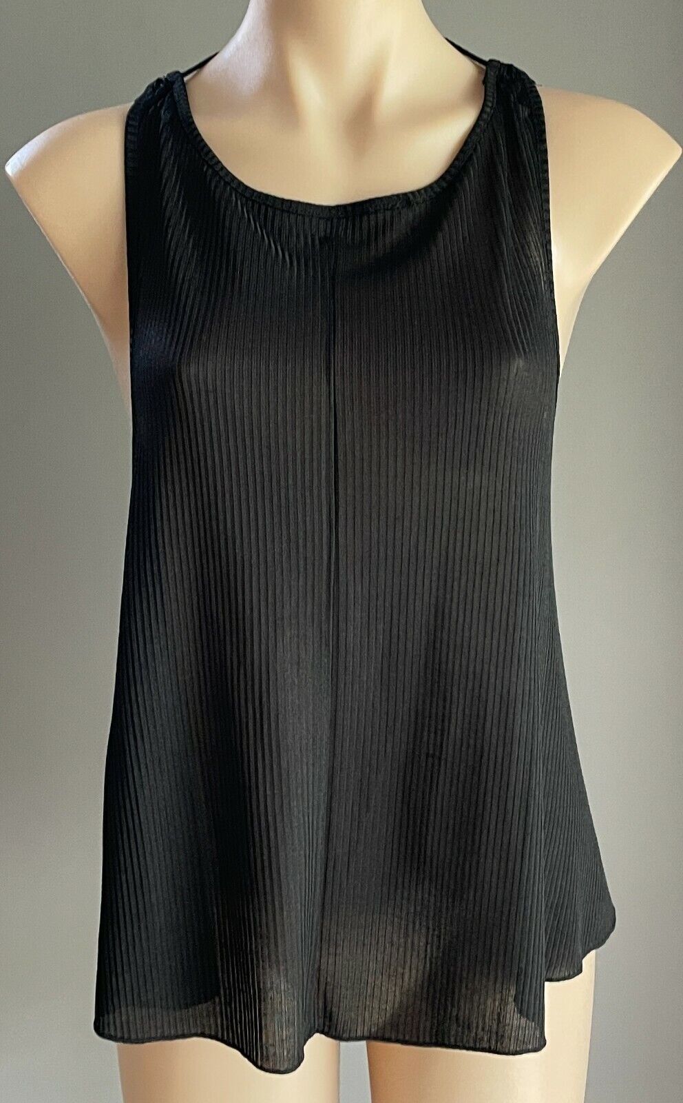 SES Top Open Back Black Strappy Ribbed Self Stripe Halter Neck Whimsigoth Sz 14