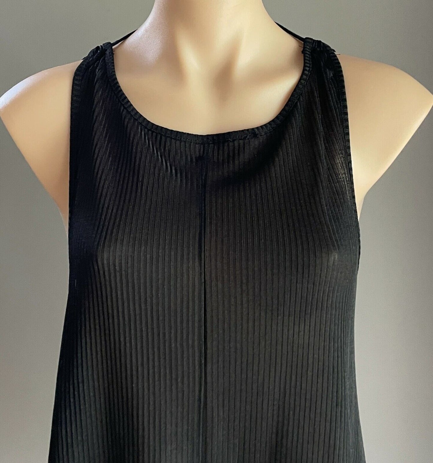 SES Top Open Back Black Strappy Ribbed Self Stripe Halter Neck Whimsigoth Sz 14