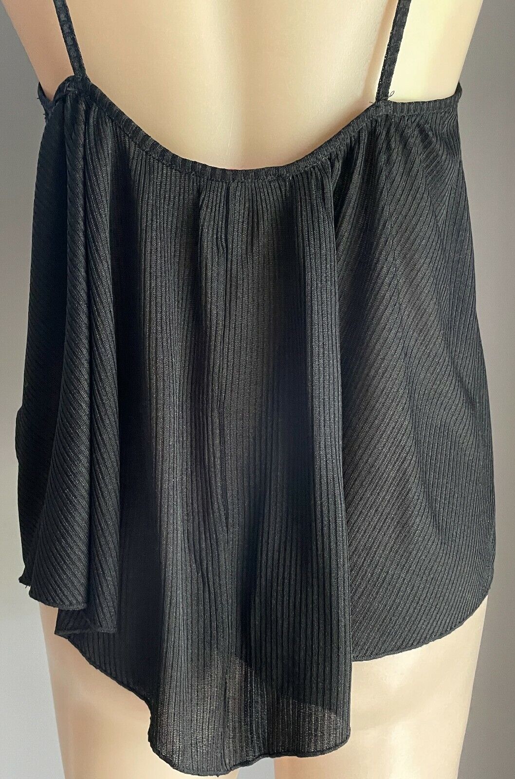 SES Top Open Back Black Strappy Ribbed Self Stripe Halter Neck Whimsigoth Sz 14