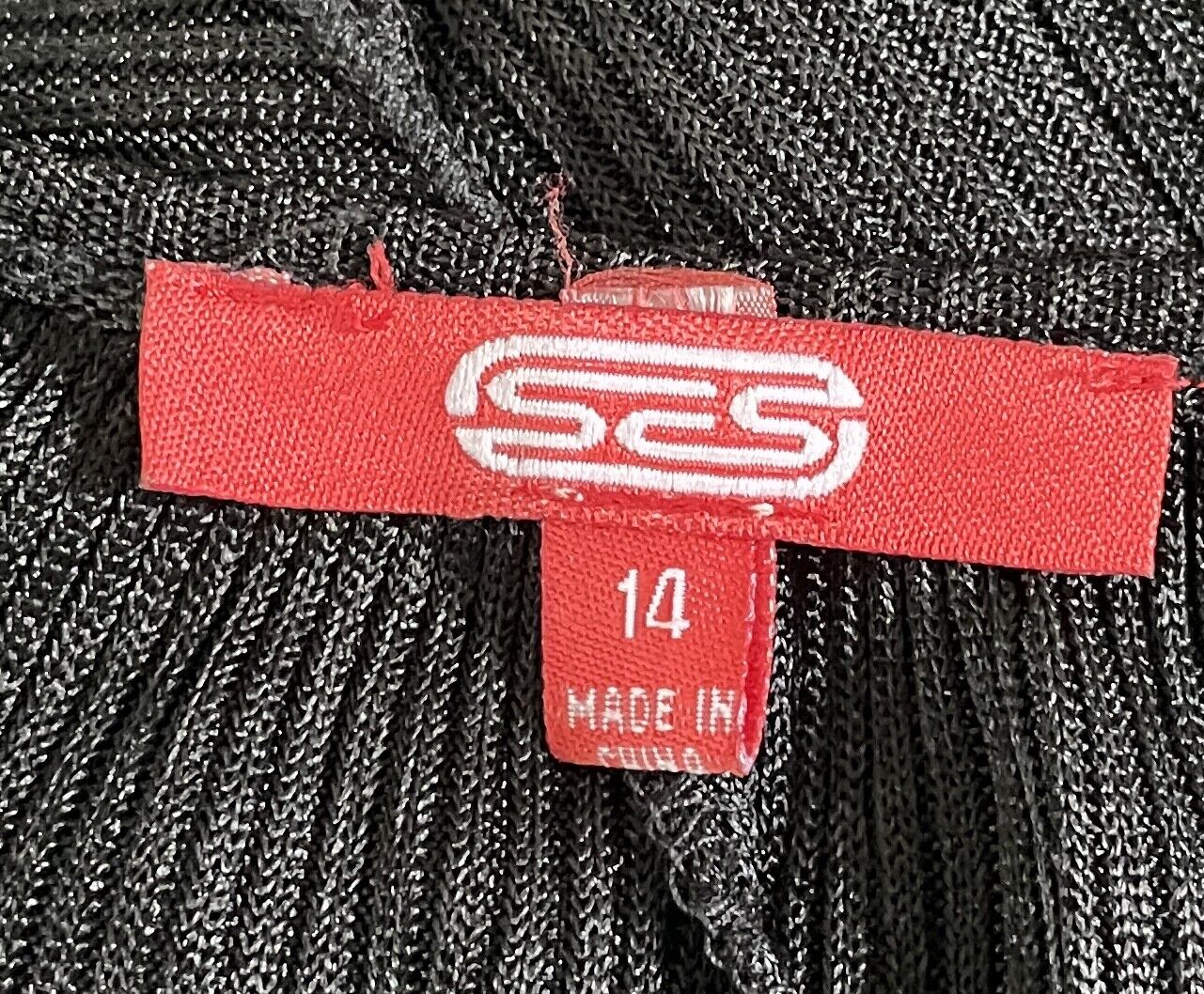 SES Top Open Back Black Strappy Ribbed Self Stripe Halter Neck Whimsigoth Sz 14