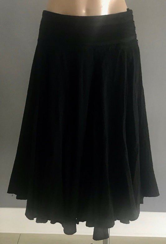 SES Skirt Black Textured Fabric Godet Pleat Knee Length Ladies Size 10