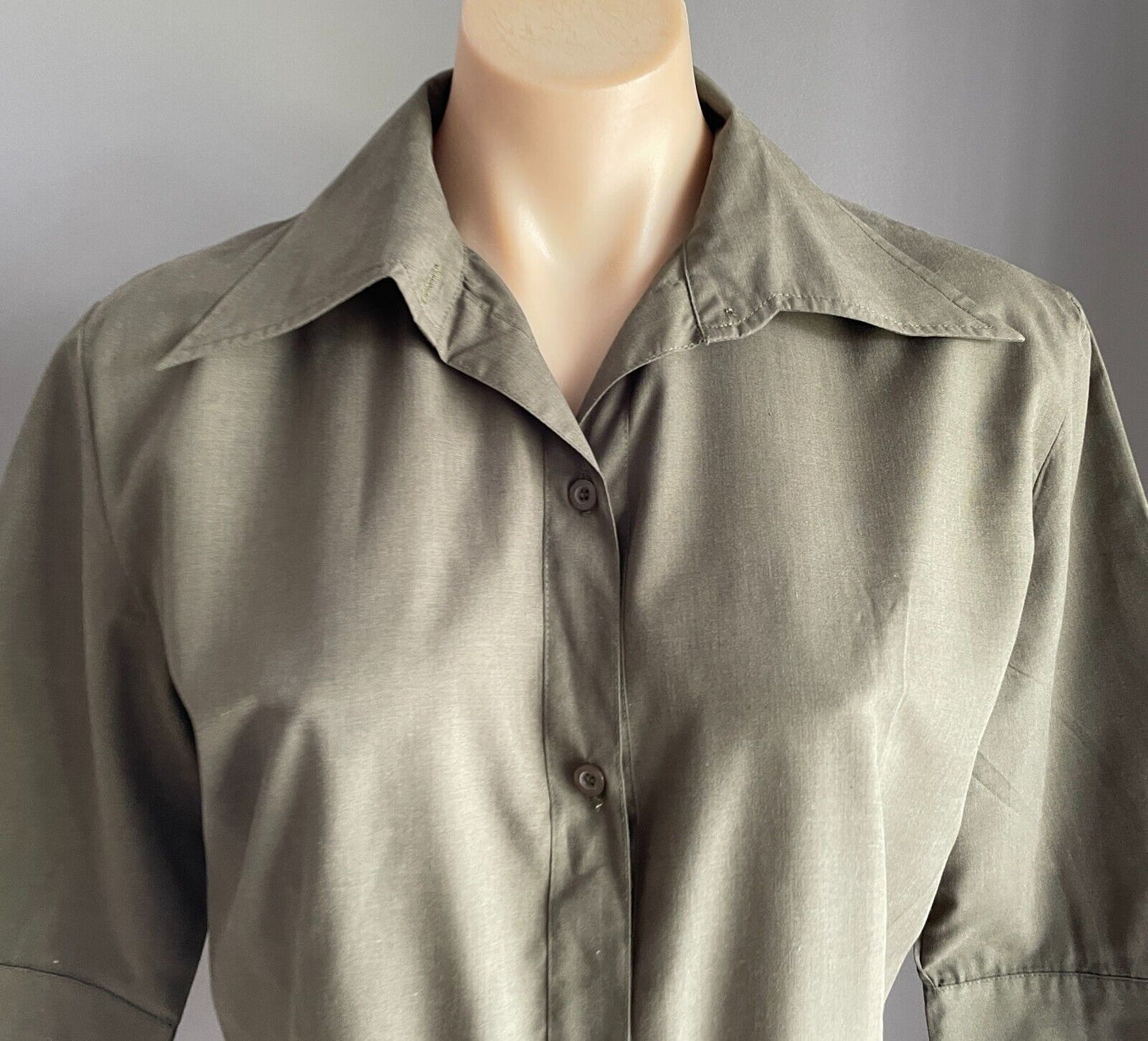 SES Top Shirt Button Front Khaki Green 3/4 Sleeve Blouse Size 12